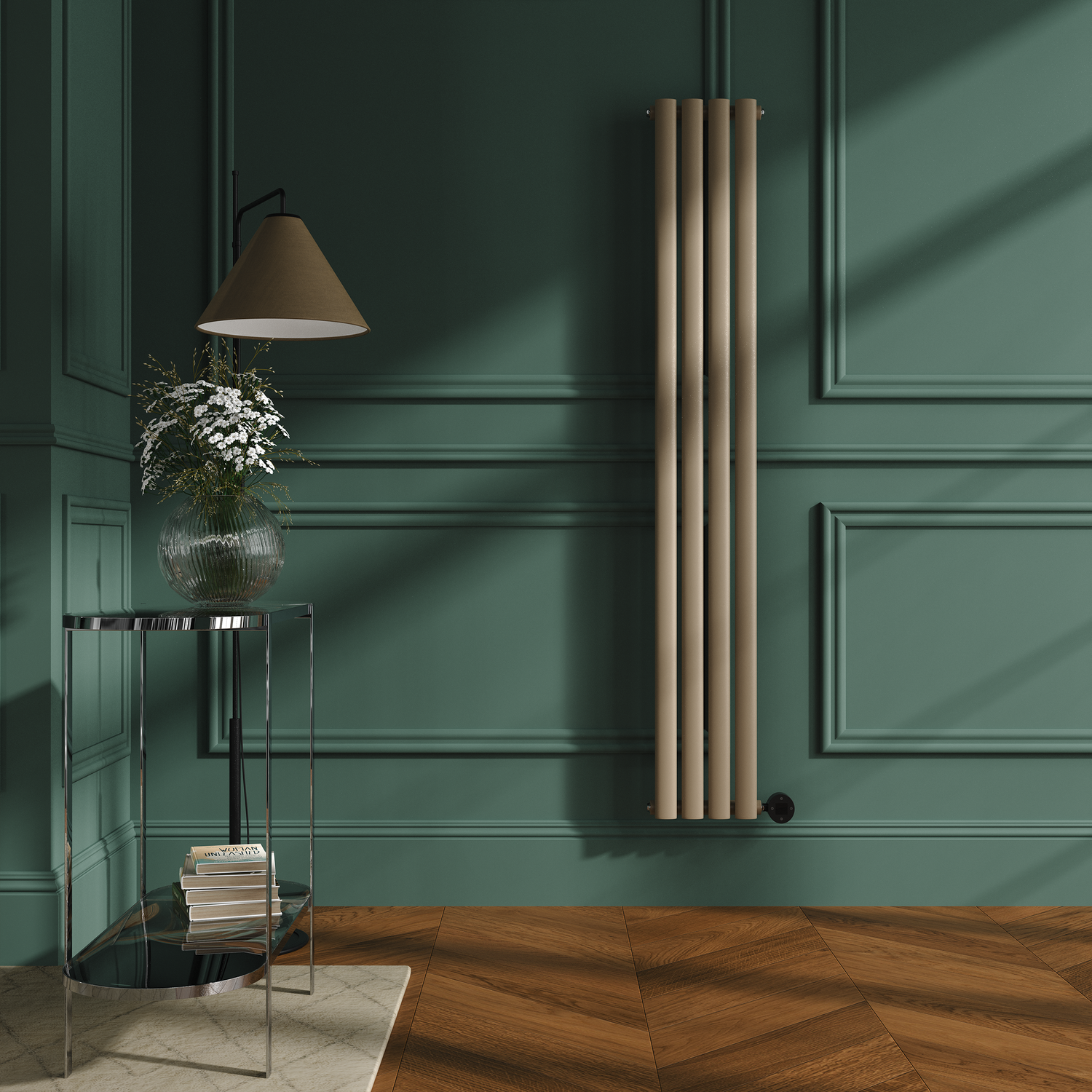 Electriq Beige Grey Vertical Smart Electric Radiator With Wi-Fi Thermostat - 1Kw - H1600xw236 - Bathroom Safe