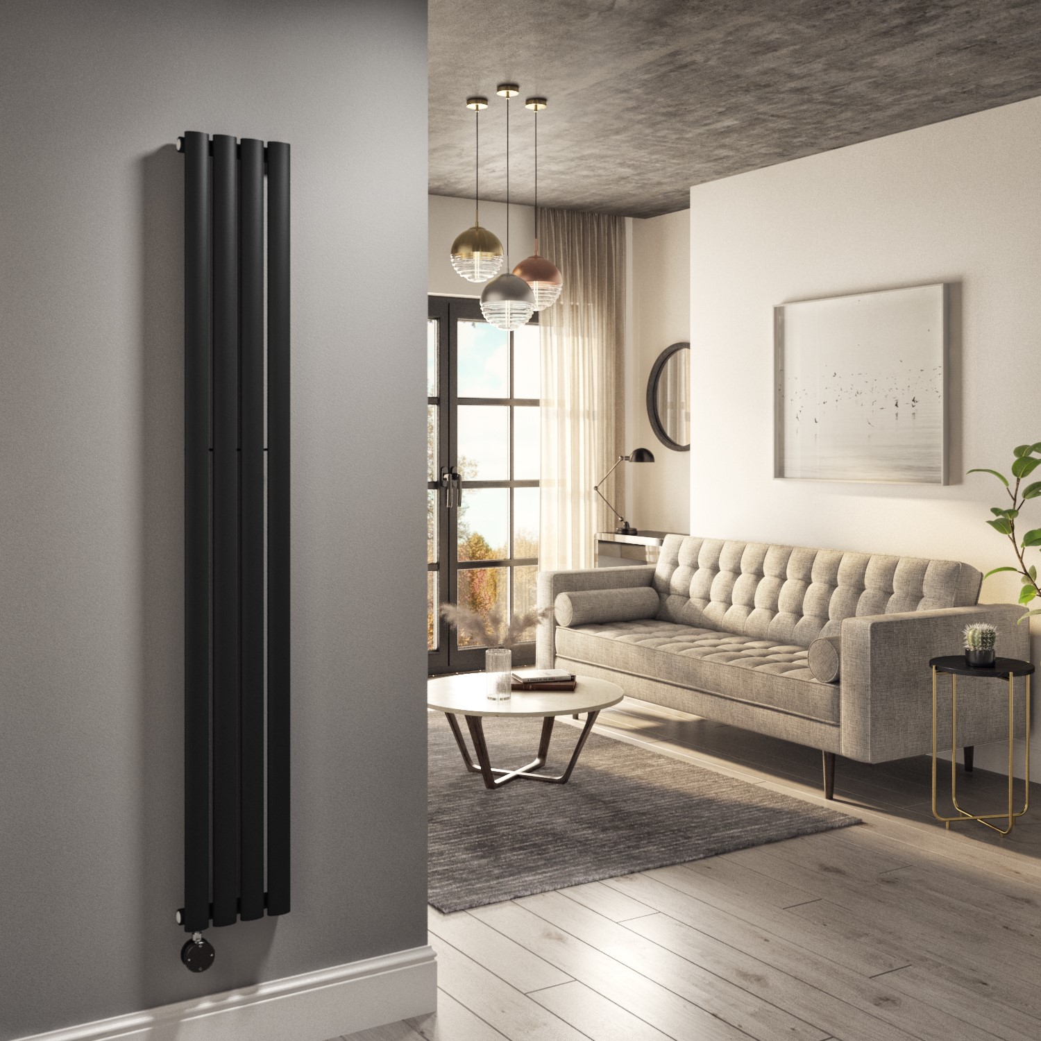 Electriq Black Midnight Vertical Smart Electric Radiator With Wi-Fi Thermostat - 1000W - H1600xw236mm - Bathroom Safe