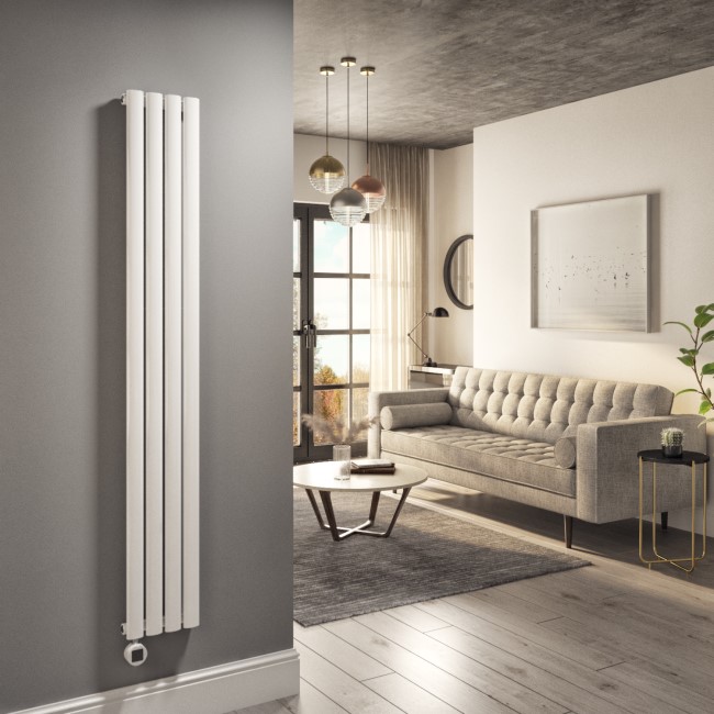 White Electric Vertical Designer Radiator 1kW with Wifi Thermostat - H1600xW236mm - IPX4 Bathroom Safe