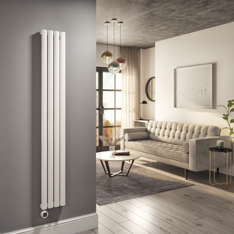 White Vertical Smart Electric Radiator with Wi-Fi Thermostat - 1000W - H1600xW236mm - Bathroom Safe