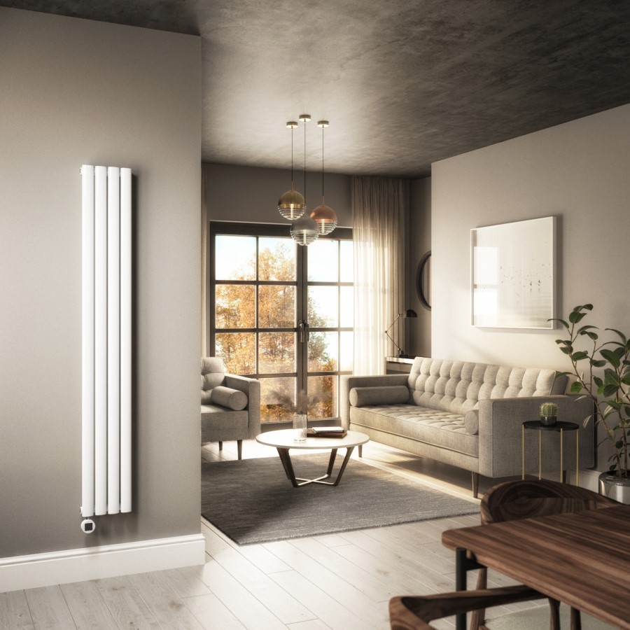 White Vertical Smart Electric Radiator with Wi-Fi Thermostat - 1000W - H1600xW236mm - Bathroom Safe