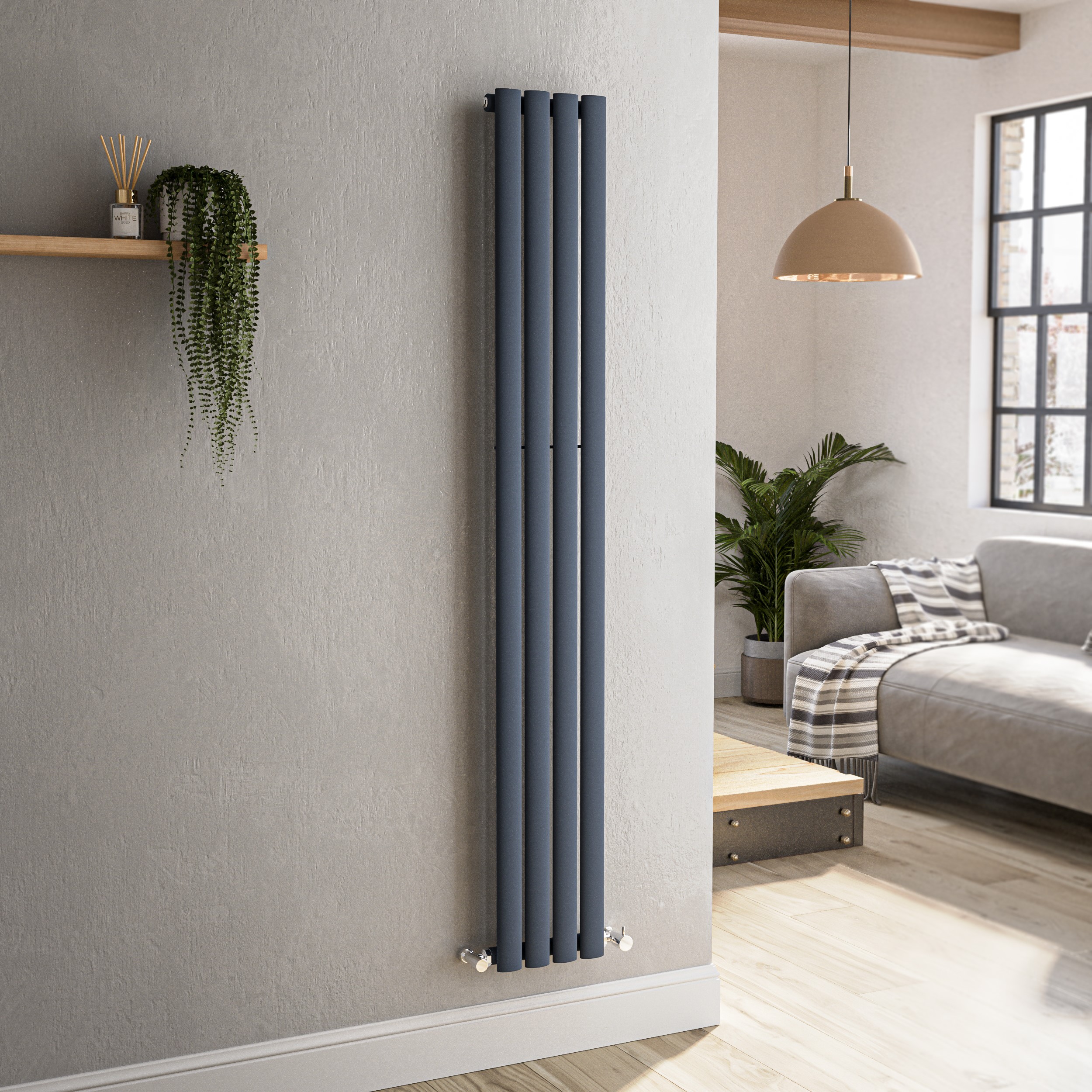 Sorrento Anthracite Vertical Oval Designer Radiator 1600X236mm Single Panel 1521 Btu