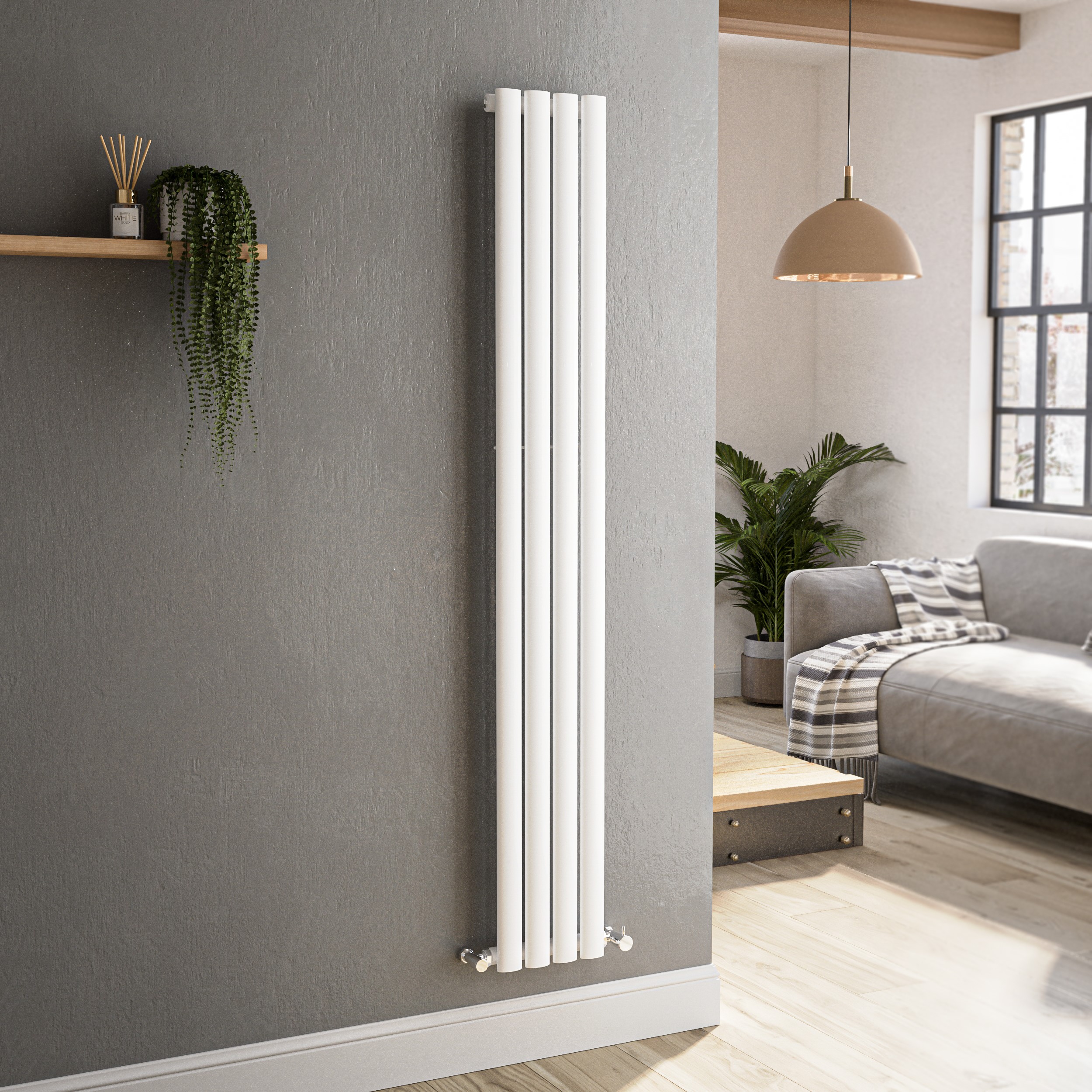 Sorrento White Vertical Oval Panel Radiator - Tall Designer Range - Various Sizes