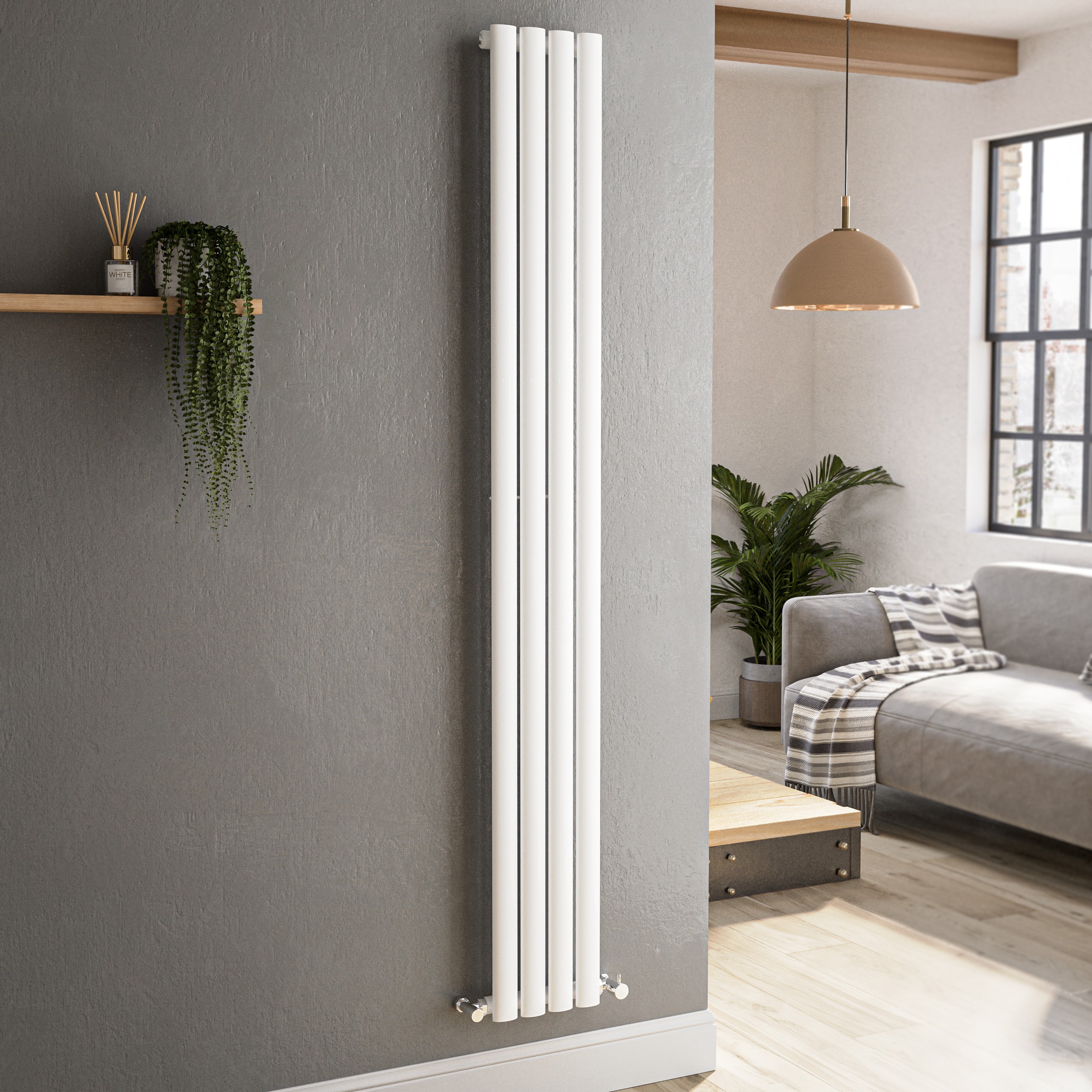 Sorrento White Vertical Oval Designer Radiator 1800X236mm Single Panel 1686 Btu