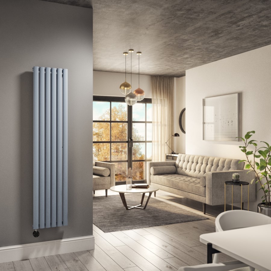 Light Grey Vertical Smart Electric Radiator with Wi-Fi Thermostat - 1000W - H1600xW354mm - Bathroom Safe
