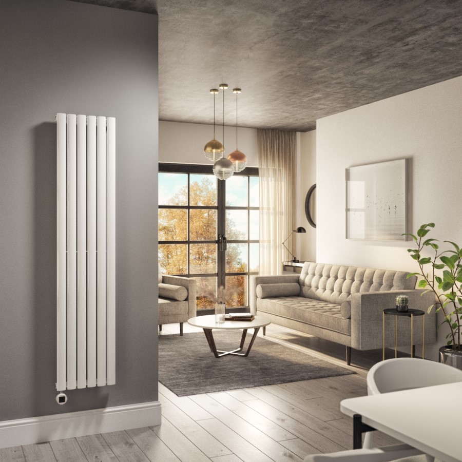White Vertical Smart Electric Radiator with Wi-Fi Thermostat - 1000W - H1600xW354mm - Bathroom Safe