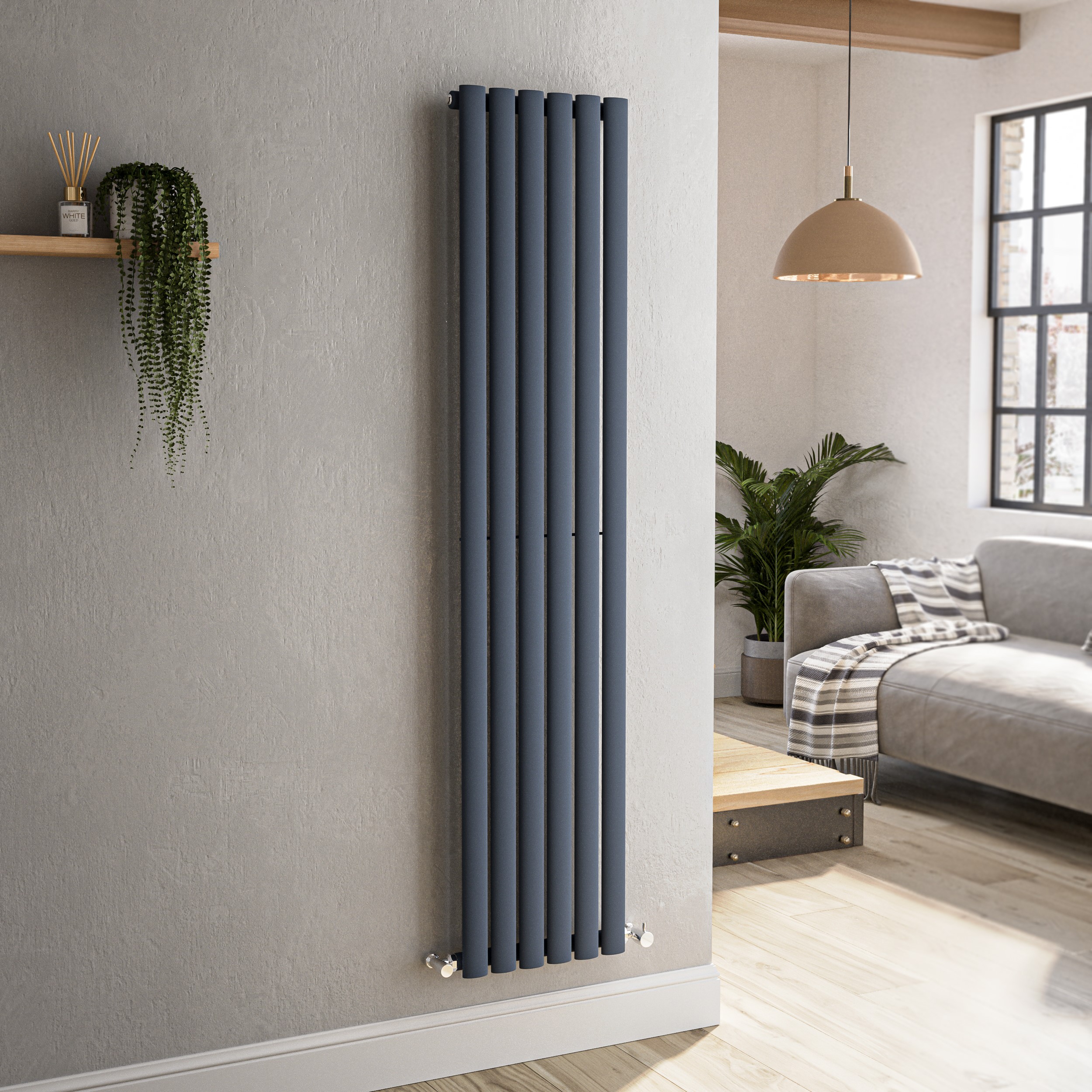Sorrento Anthracite Vertical Oval Designer Radiator 1600X354mm Single Panel 2282 Btu