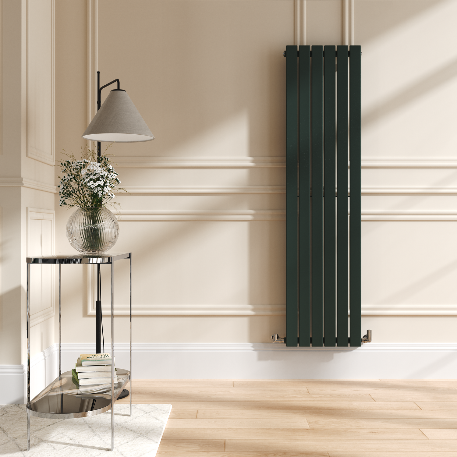 Riace Evergreen Vertical Flat Designer Radiator 1600X408mm Single Panel 2442 Btu VS6-1600-EGCF - Image 2