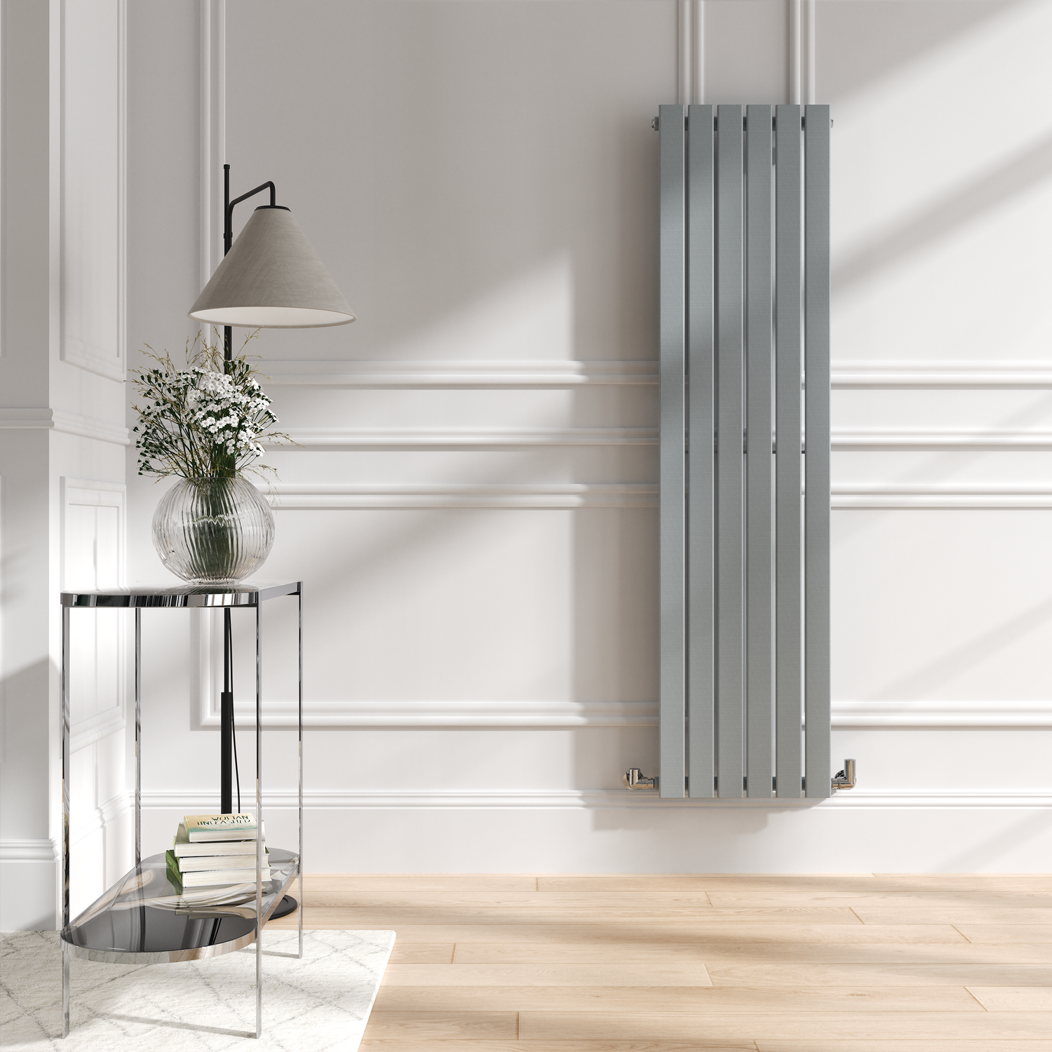 Riace Salt & Pepper Vertical Flat Designer Radiator 1600X408mm Single Panel 2442 Btu