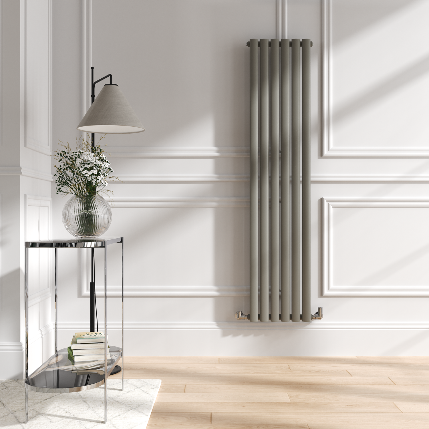 Sorrento Grey Smoked Stone Vertical Oval Designer Radiator 1600X354mm Single Panel 2282 Btu - Image 3