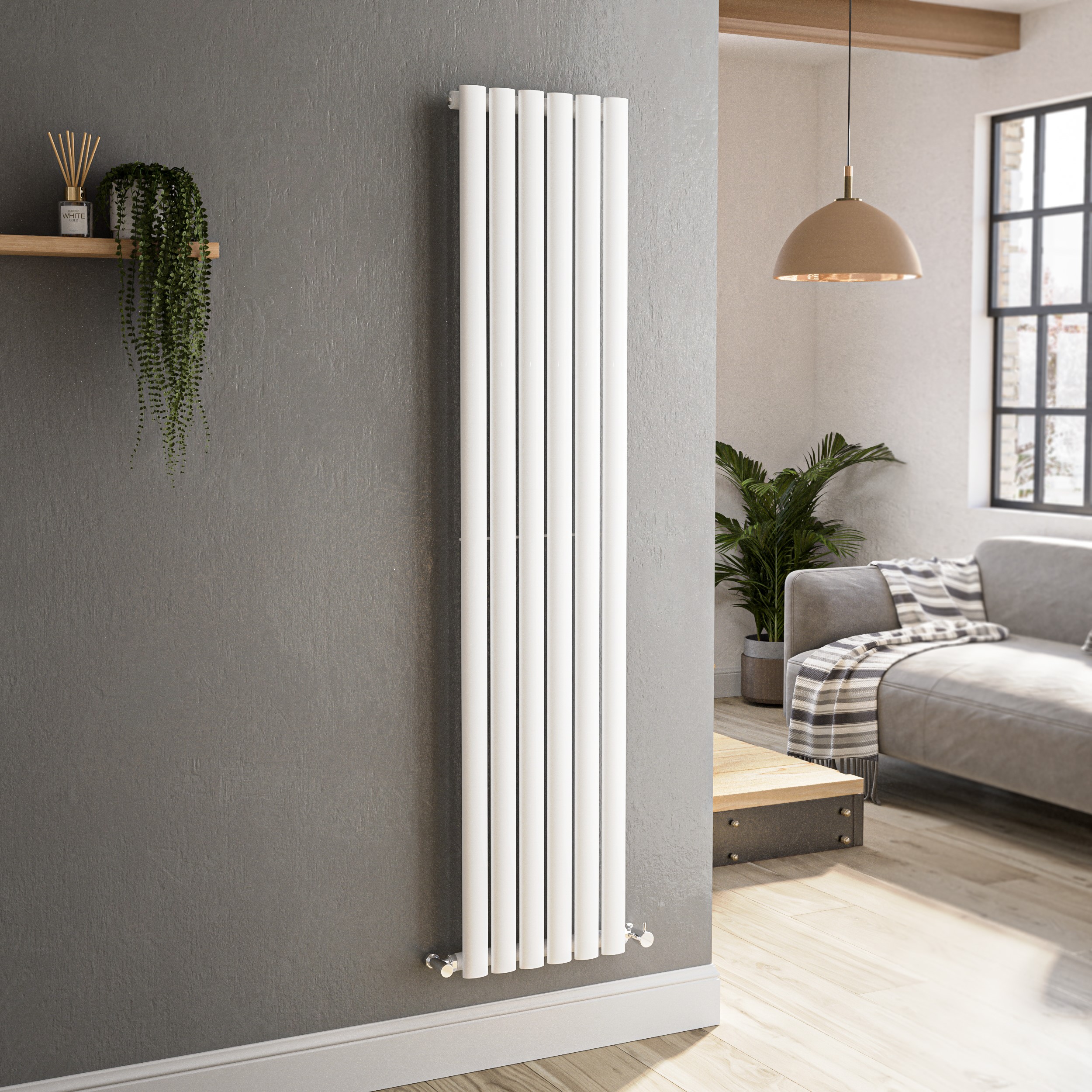 Sorrento White Vertical Oval Designer Radiator 1600X354mm Single Panel 2282 Btu