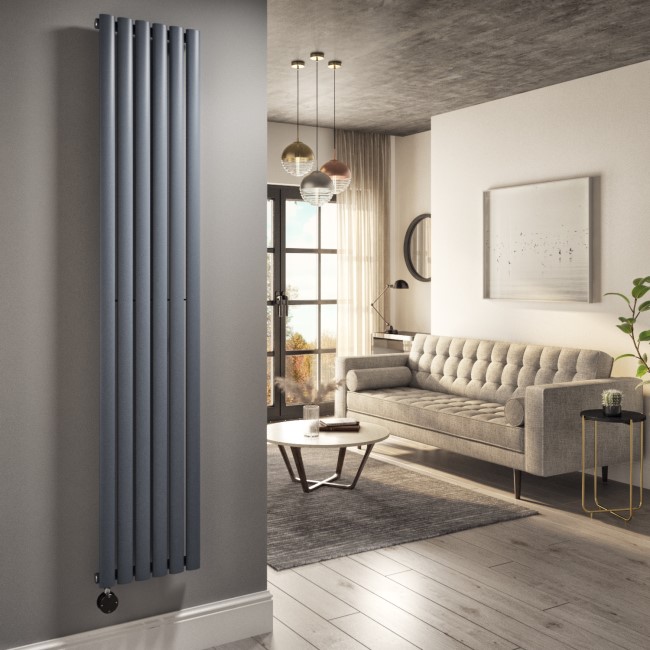 Anthracite Electric Vertical Designer Radiator 2kW with Wifi Thermostat - H1800xW354mm - IPX4 Bathroom Safe