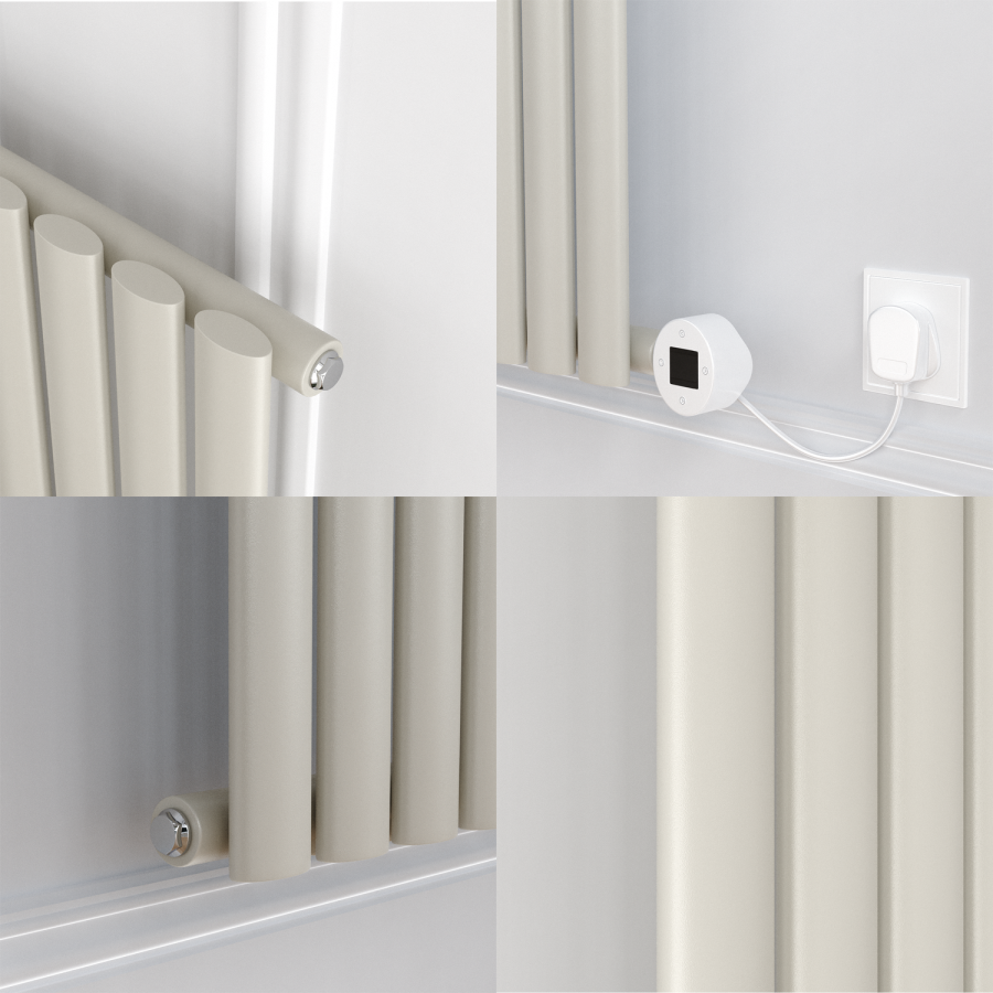Linen Vertical Smart Electric Radiator with Wi-Fi Thermostat - 2x1KW - H1800xW354 - Bathroom Safe