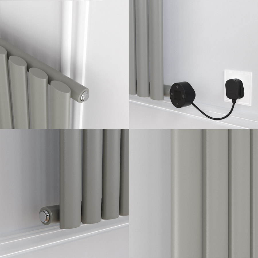 Smoked Stone Vertical Smart Electric Radiator with Wi-Fi Thermostat - 2x1KW - H1800xW354 - Bathroom Safe