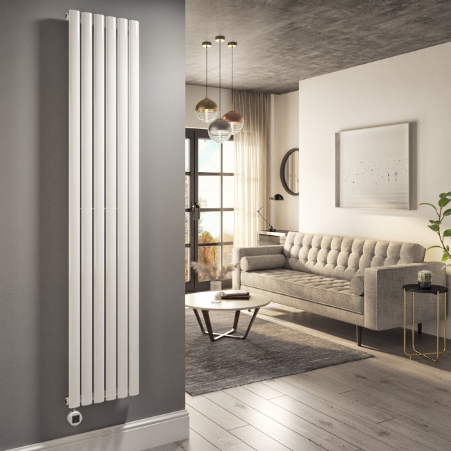 White Electric Vertical Designer Radiator 2kW with Wifi Thermostat - H1800xW354mm - IPX4 Bathroom Safe