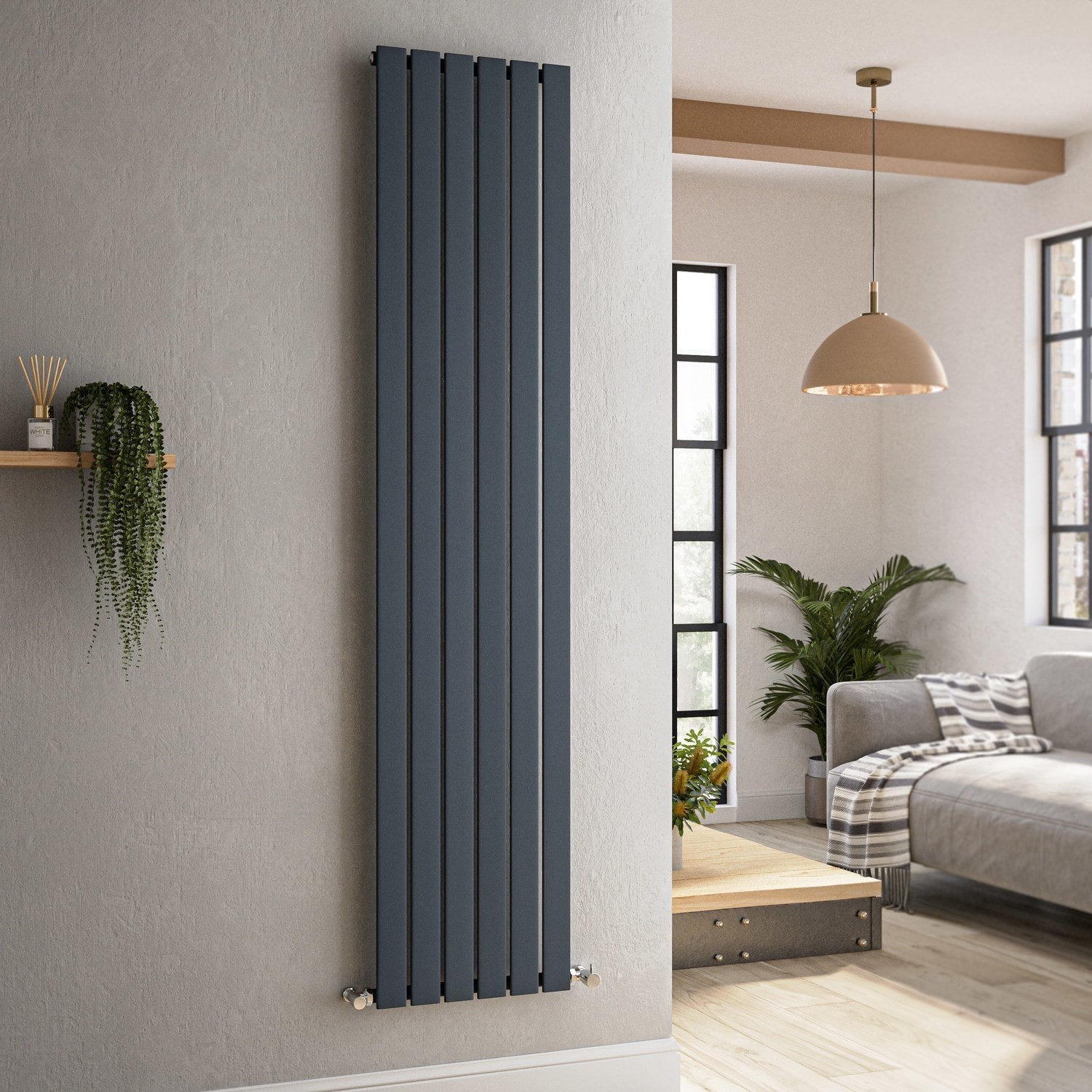 Riace Anthracite Vertical Flat Designer Radiator 1800X408mm Single Panel 2705 Btu