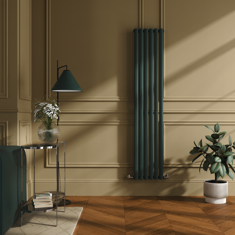 Sorrento Evergreen Vertical Oval Designer Radiator 1800x354mm Single Panel 2530 BTU