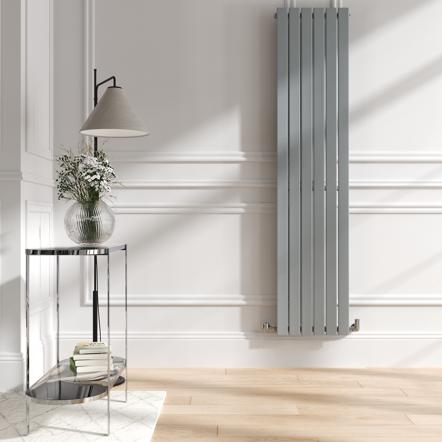 Riace Salt & Pepper Vertical Flat Designer Radiator 1800X408mm Single Panel 2705 Btu