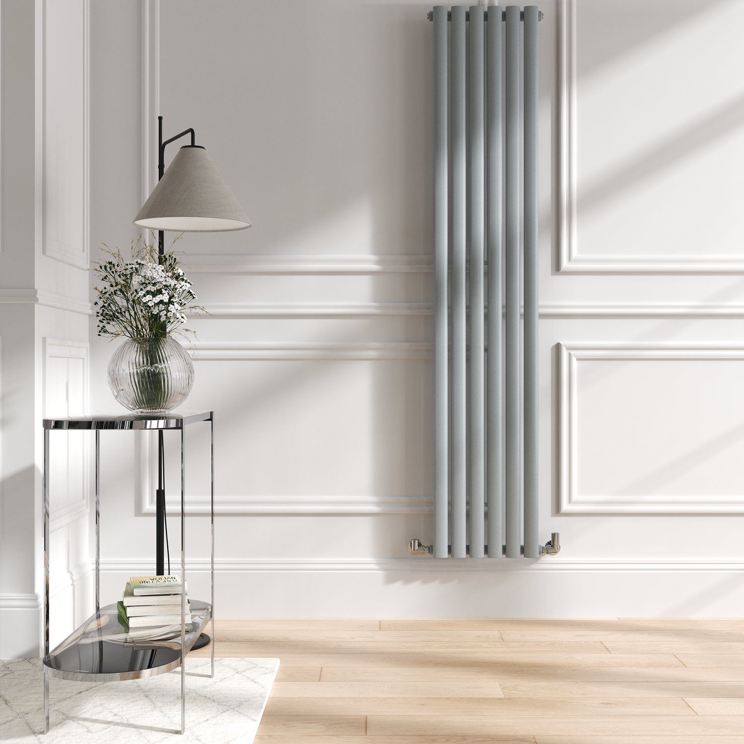 Sorrento Salt & Pepper Vertical Oval Designer Radiator 1800X354mm Single Panel 2530 Btu