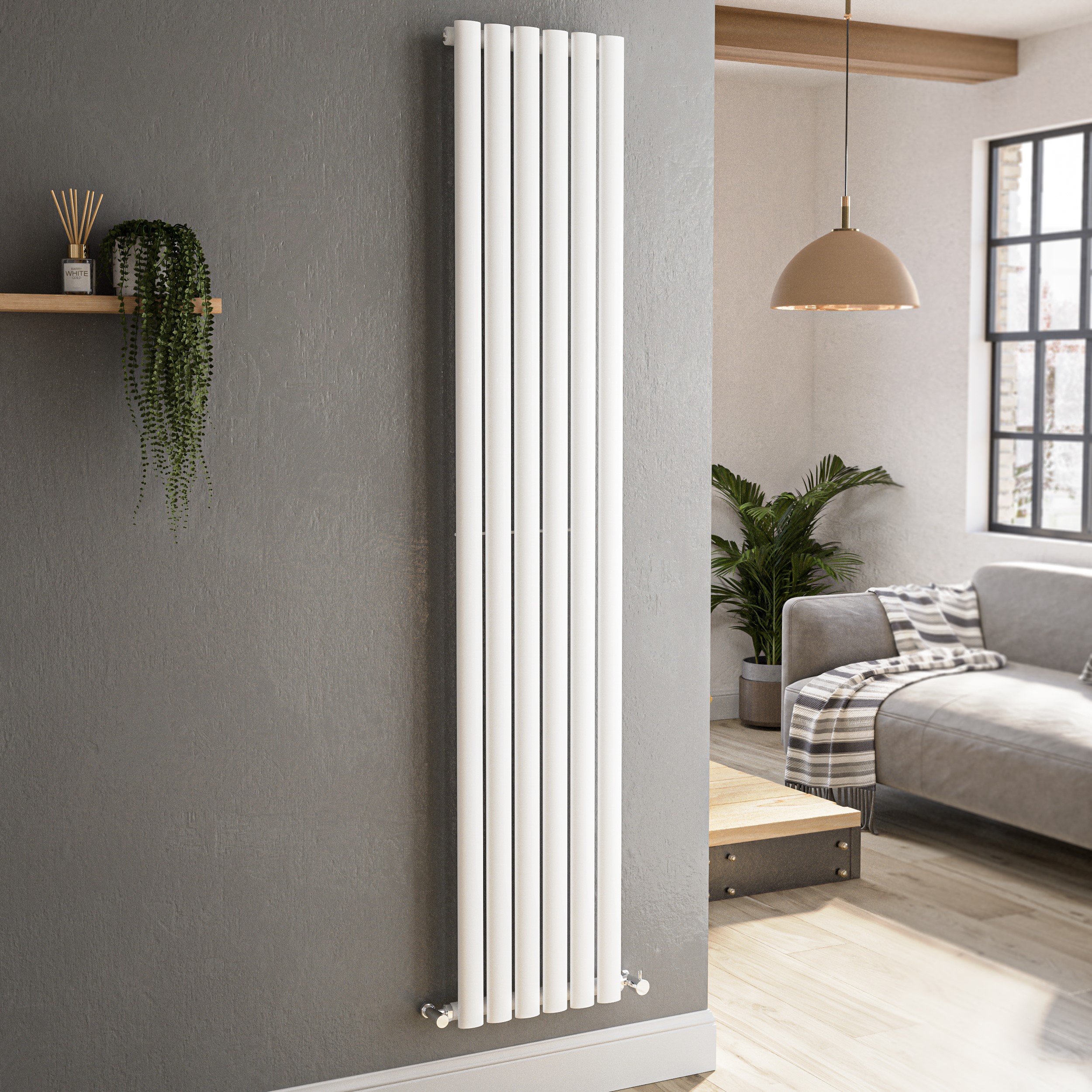 Sorrento White Vertical Oval Designer Radiator 1800X354mm Single Panel 2530 Btu
