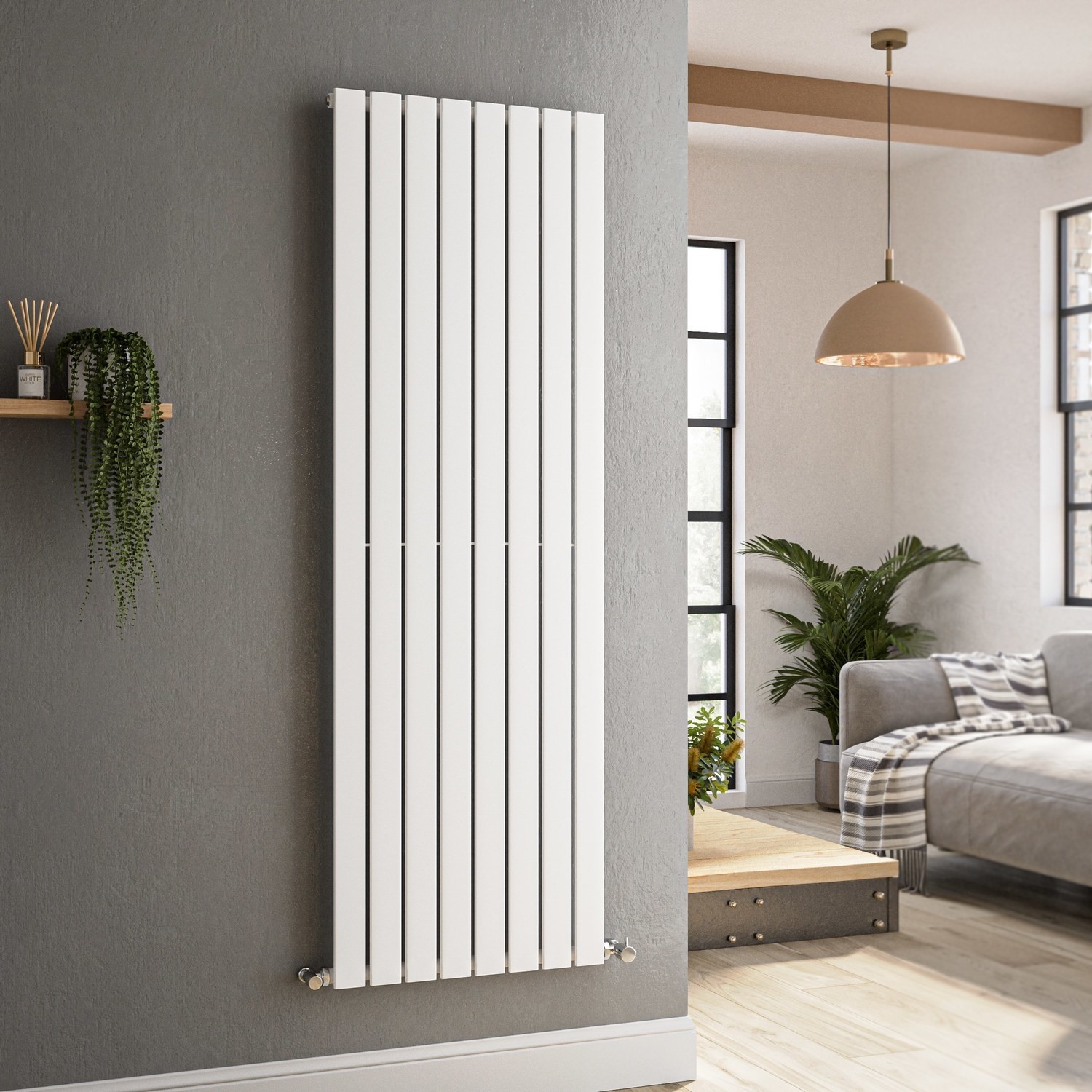 Riace White Vertical Flat Designer Radiator 1600X544mm Single Panel 3256 Btu