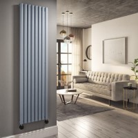 Light Grey Vertical Smart Electric Radiator with Wi-Fi Thermostat - 2.4kW - H1800xW472mm - Bathroom Safe