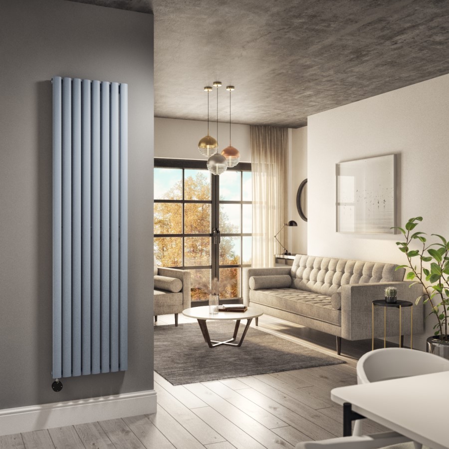 Light Grey Vertical Smart Electric Radiator with Wi-Fi Thermostat - 2.4kW - H1800xW472mm - Bathroom Safe