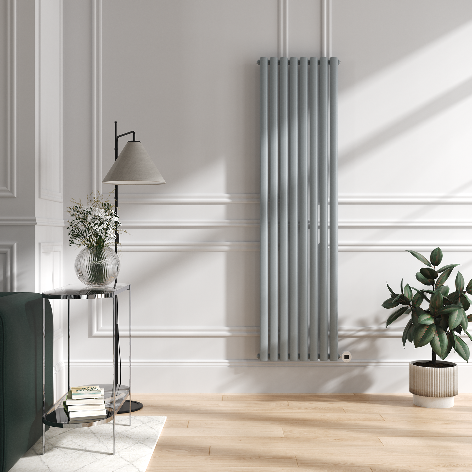 Electriq Grey Salt & Pepper Vertical Smart Electric Radiator With Wi-Fi Thermostat - 2X1.2kw - H1800xw472 - Bathroom Safe