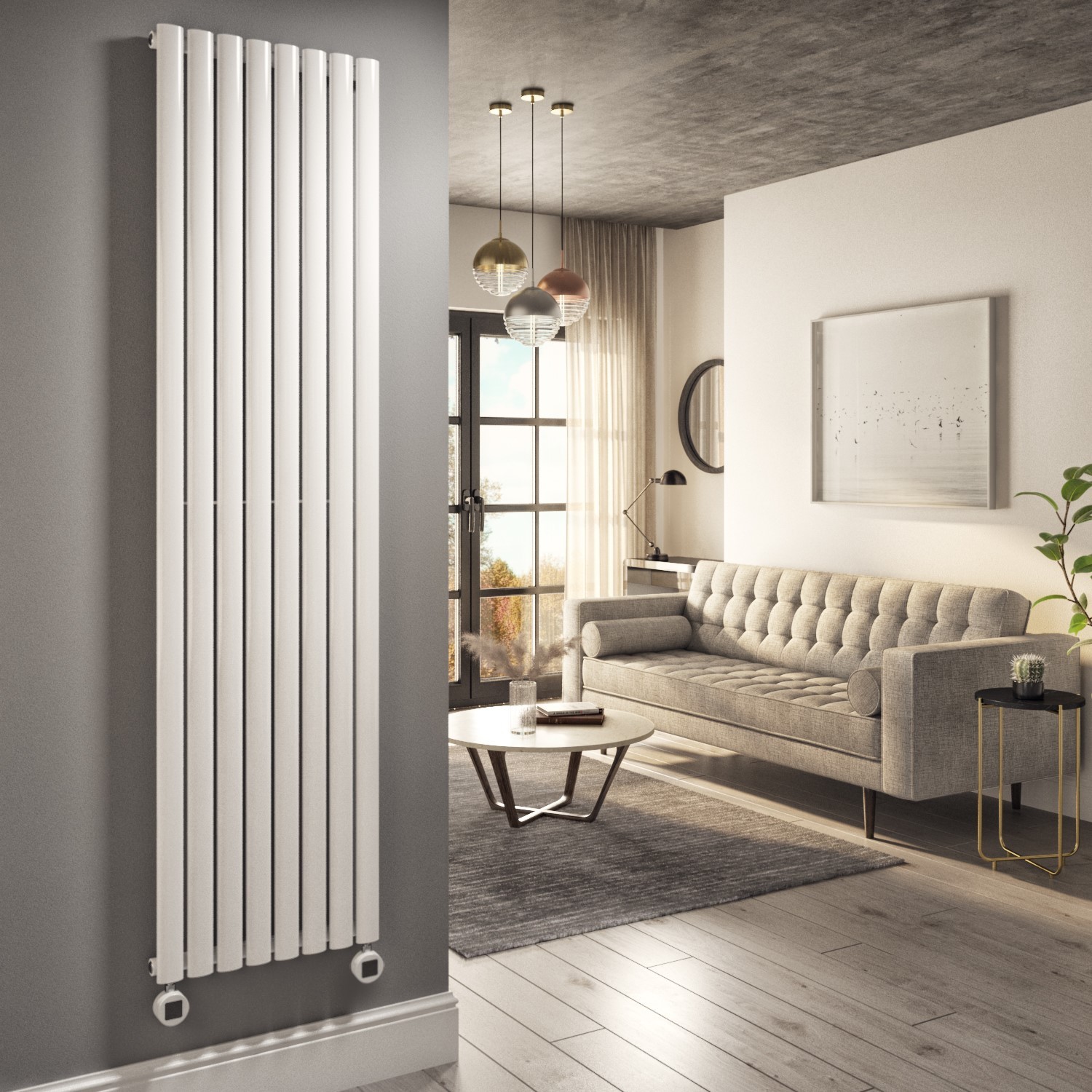 Electriq White Vertical Smart Electric Radiator With Wi-Fi Thermostat - 2400W - H1800xw472mm - Bathroom Safe