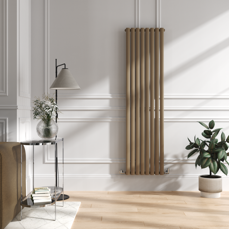 Sorrento Beige grey Vertical Oval Designer Radiator 1800x472mm Single Panel 3373 BTU