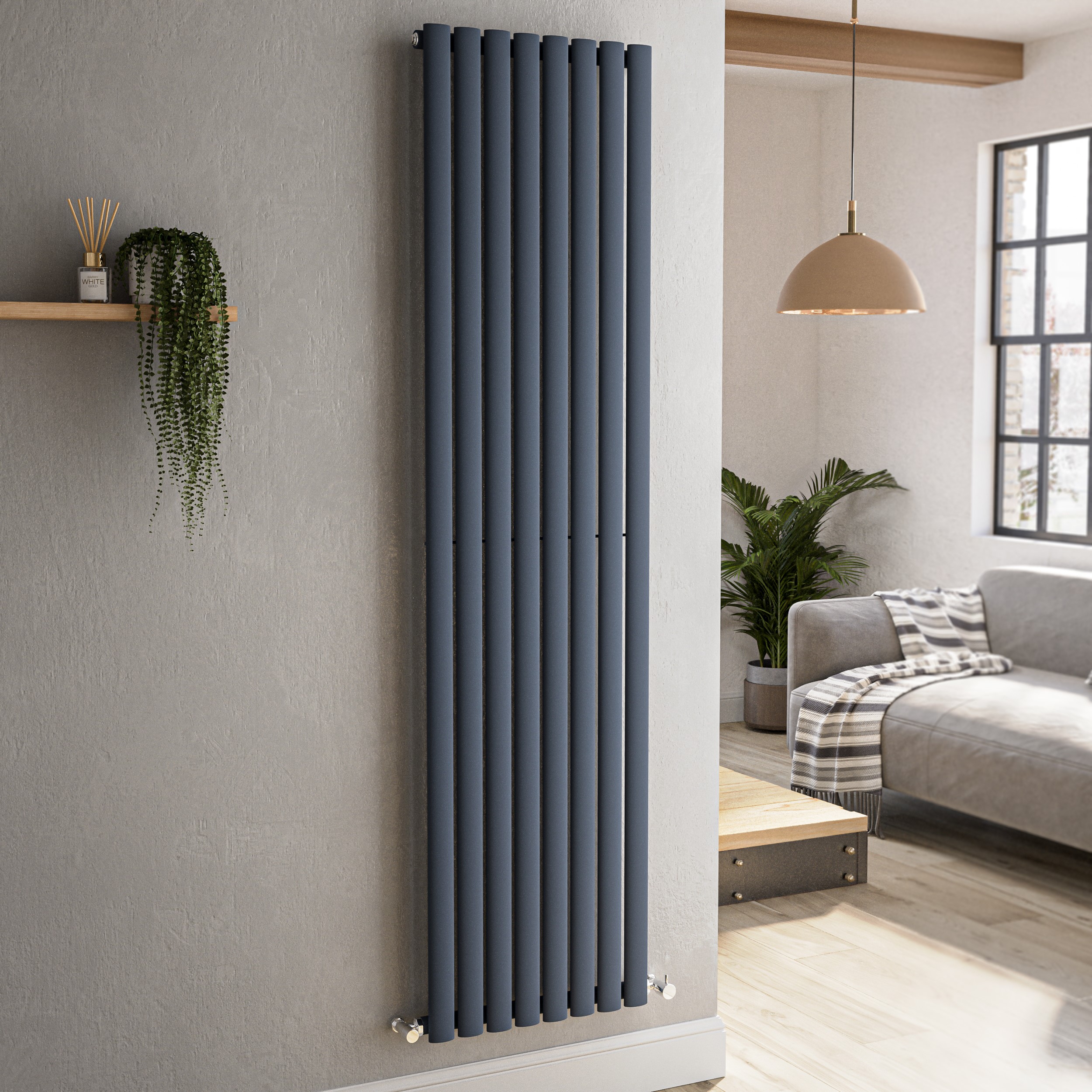 Sorrento Anthracite Vertical Oval Designer Radiator 1800X472mm Single Panel 3373 Btu Large