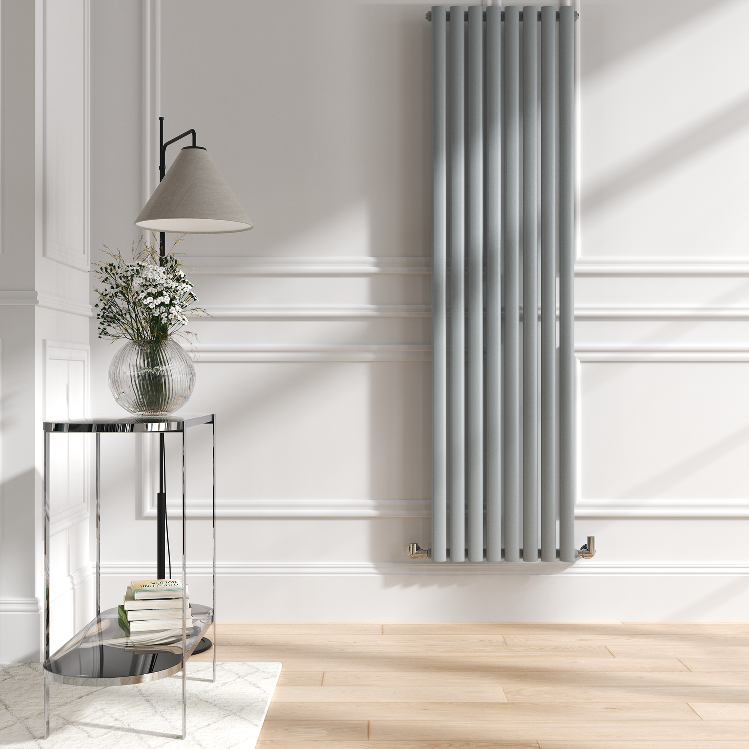 Sorrento Salt & Pepper Vertical Oval Designer Radiator 1800X472mm Single Panel 3373 Btu