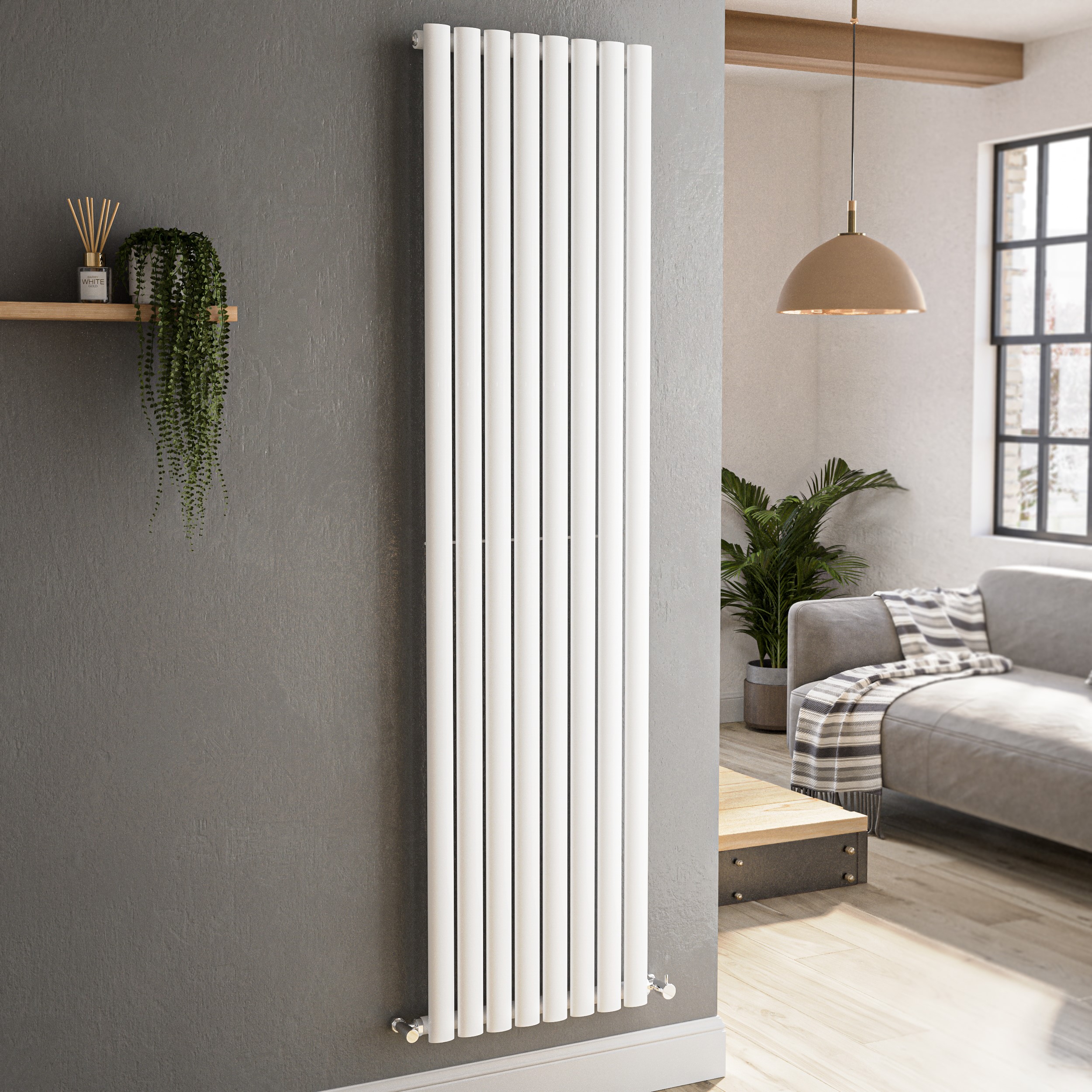 Sorrento White Vertical Oval Designer Radiator 1800X472mm Single Panel 3373 Btu