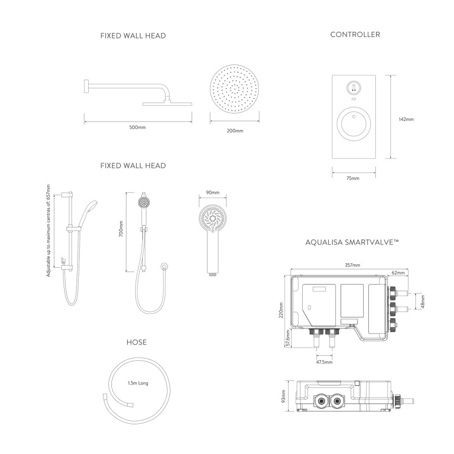 Aqualisa Visage Q Smart Digital Shower Concealed with Adjustable and Wall Fixed Head HP/Combi