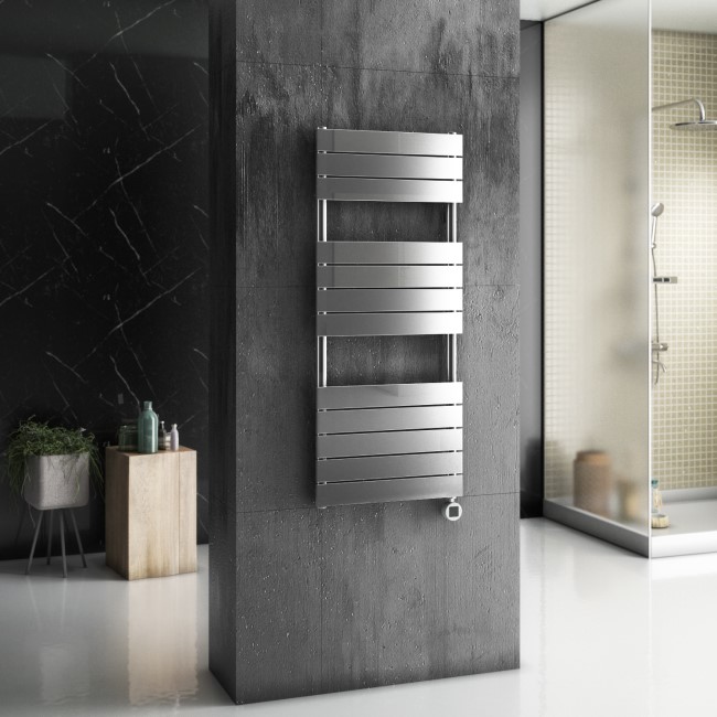 ElectriQ Designer Chrome Flat Panel Towel Rail - 400W with Wifi Thermostat - H1200xW500mm - IPX4 Bathroom Safe