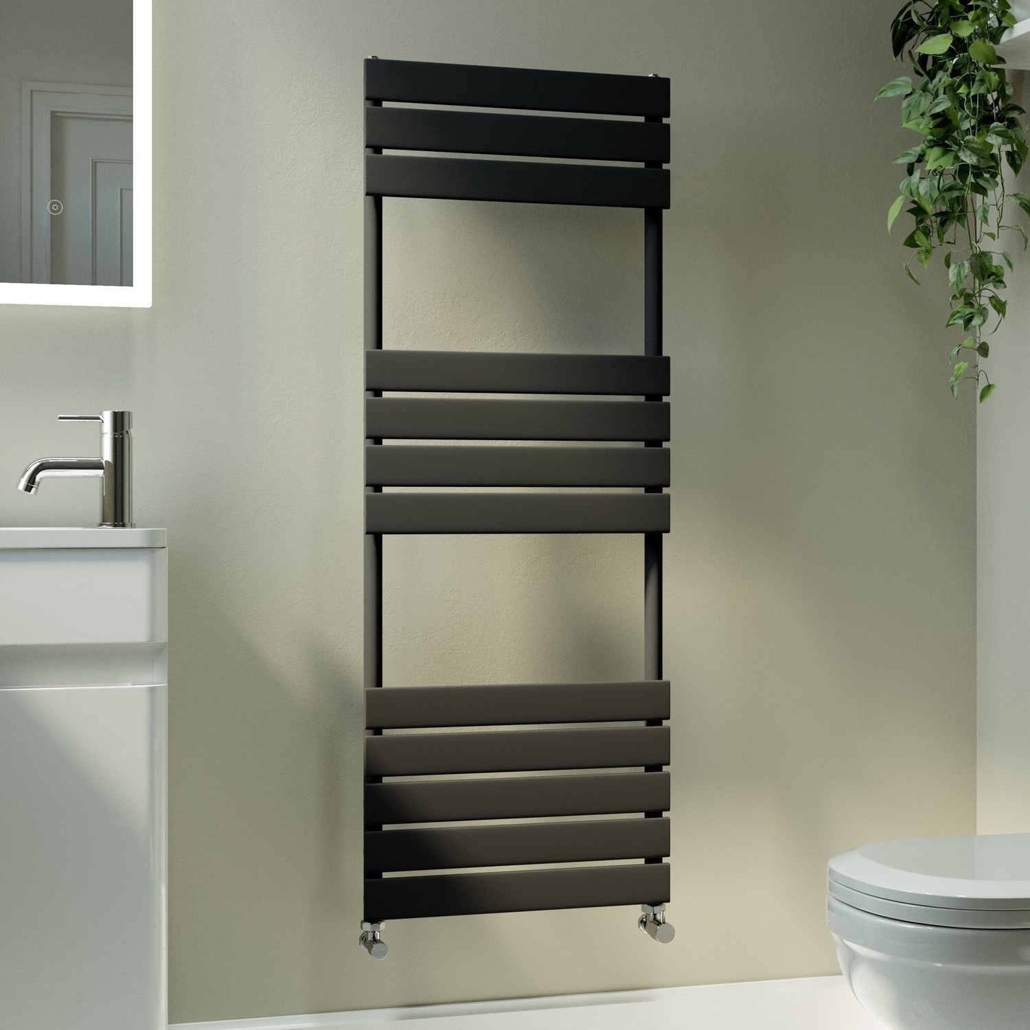 Riace Midnight Black Vertical Flat Towel Radiator 1200X450mm Single Panel 1621 Btu