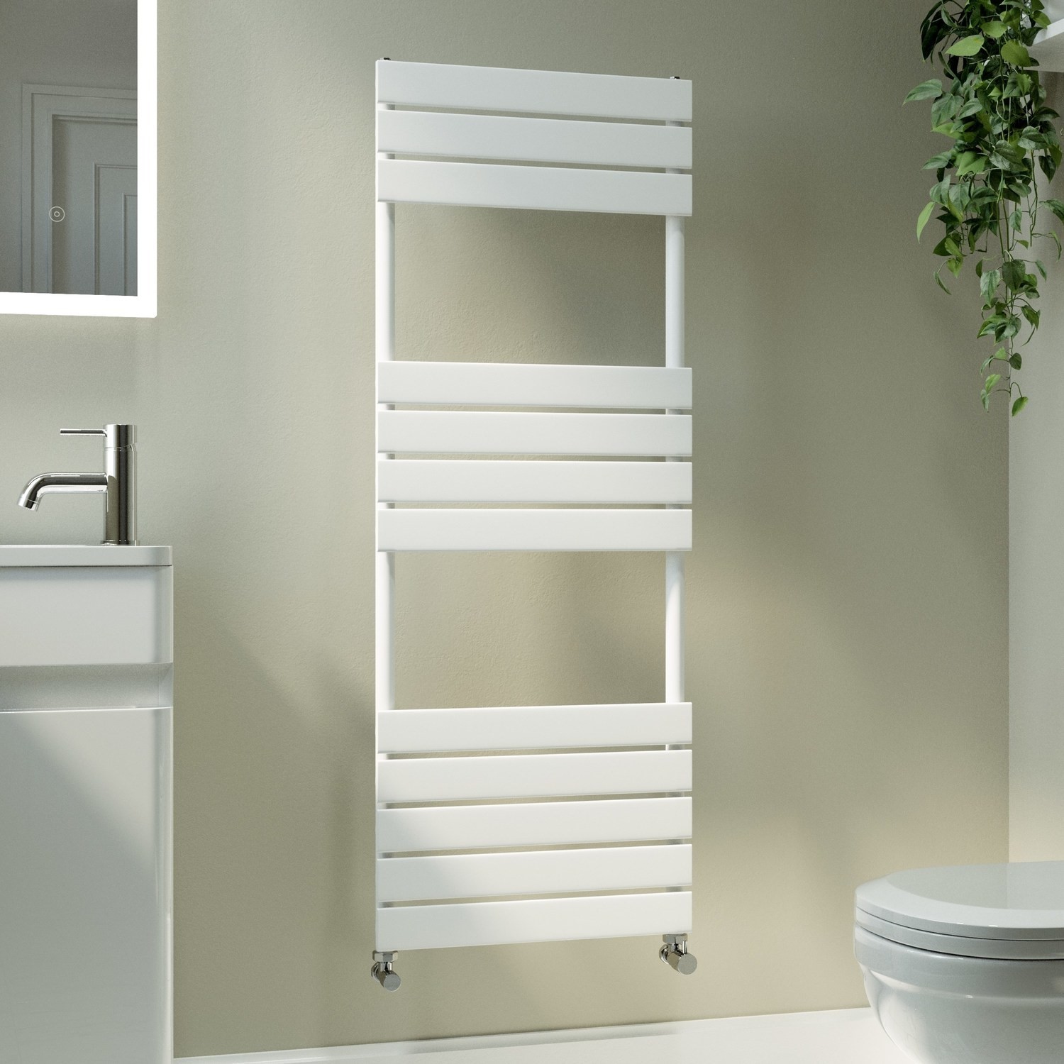 Riace White Vertical Flat Towel Radiator 1200X450mm Single Panel 1621 Btu