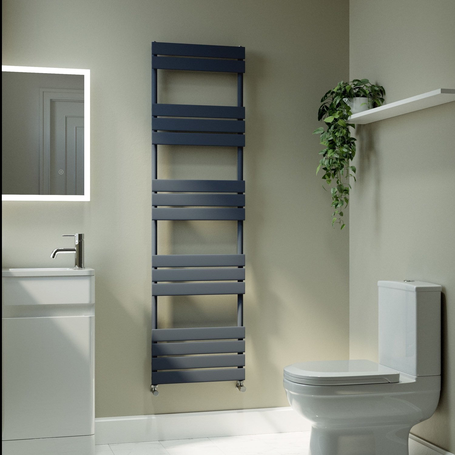 Riace Anthracite Vertical Flat Towel Radiator 1600X450mm Single Panel 2171 Btu
