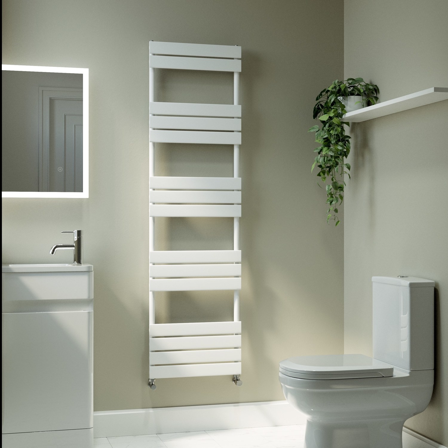 Riace White Vertical Flat Towel Radiator 1600X450mm Single Panel 2171 Btu