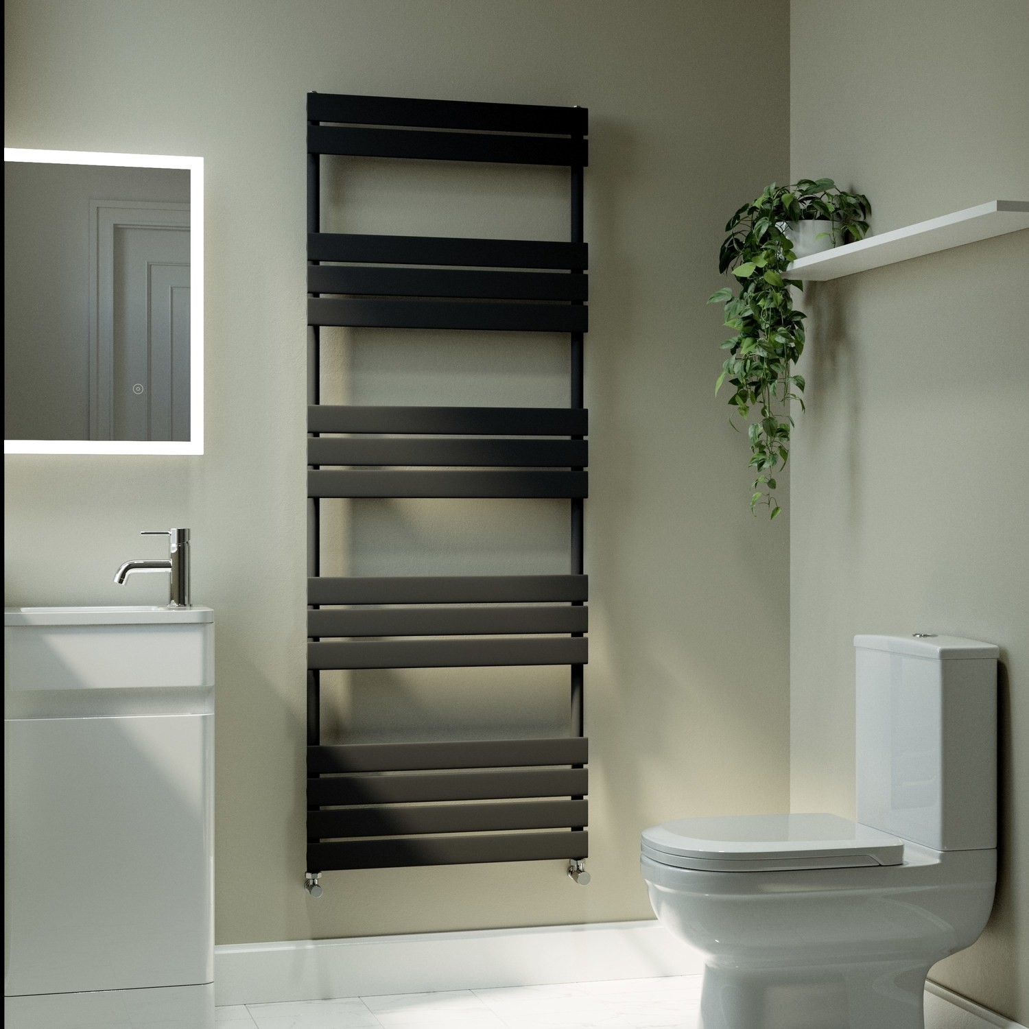 Riace Midnight Black Vertical Flat Towel Radiator 1600X600mm Single Panel 2742 Btu