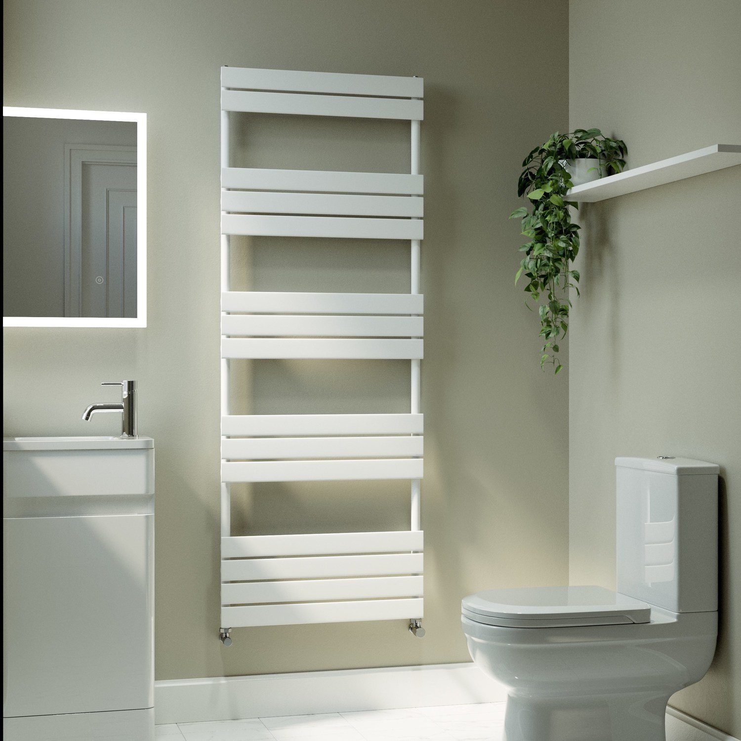 Riace White Vertical Flat Towel Radiator 1600X600mm Single Panel 2742 Btu