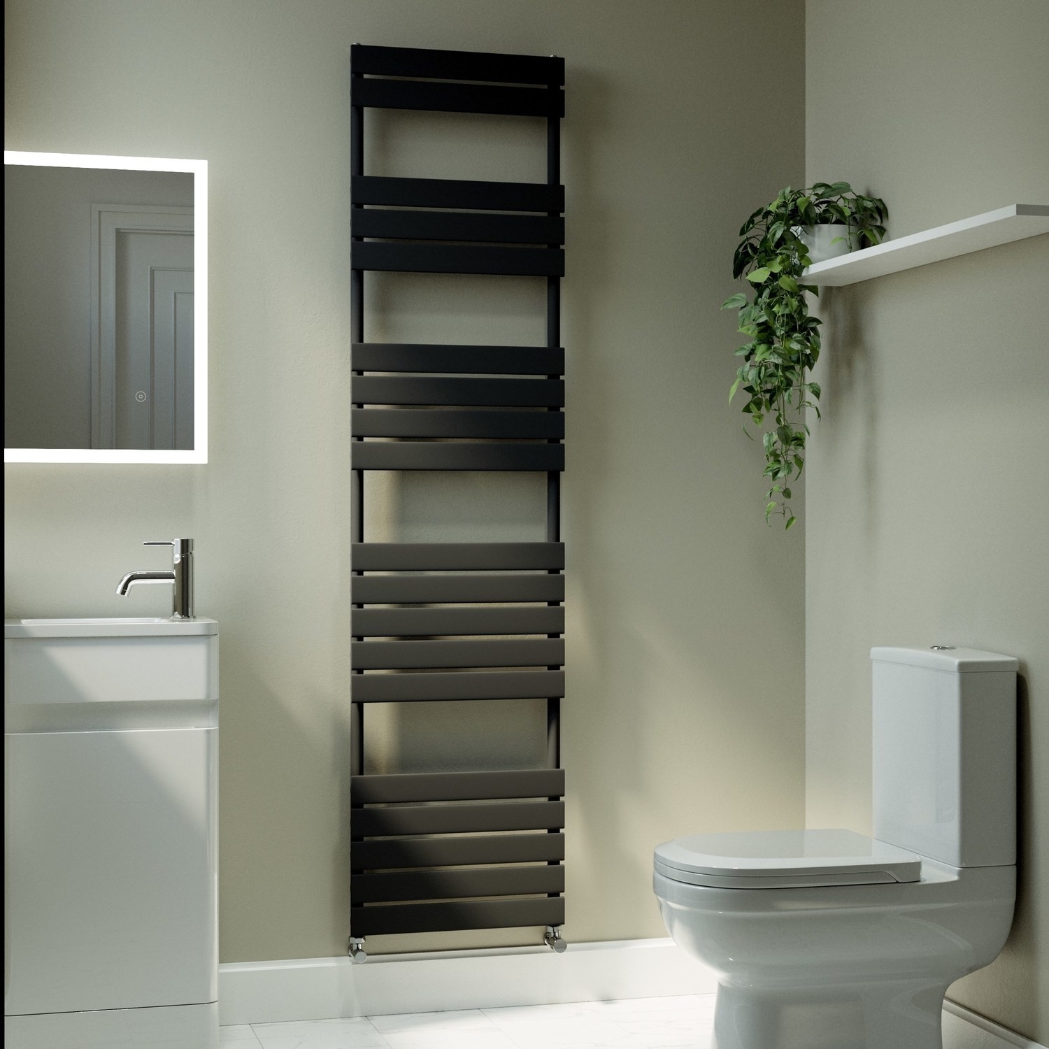 Riace Midnight Black Vertical Flat Towel Radiator 1800x450mm Single ...