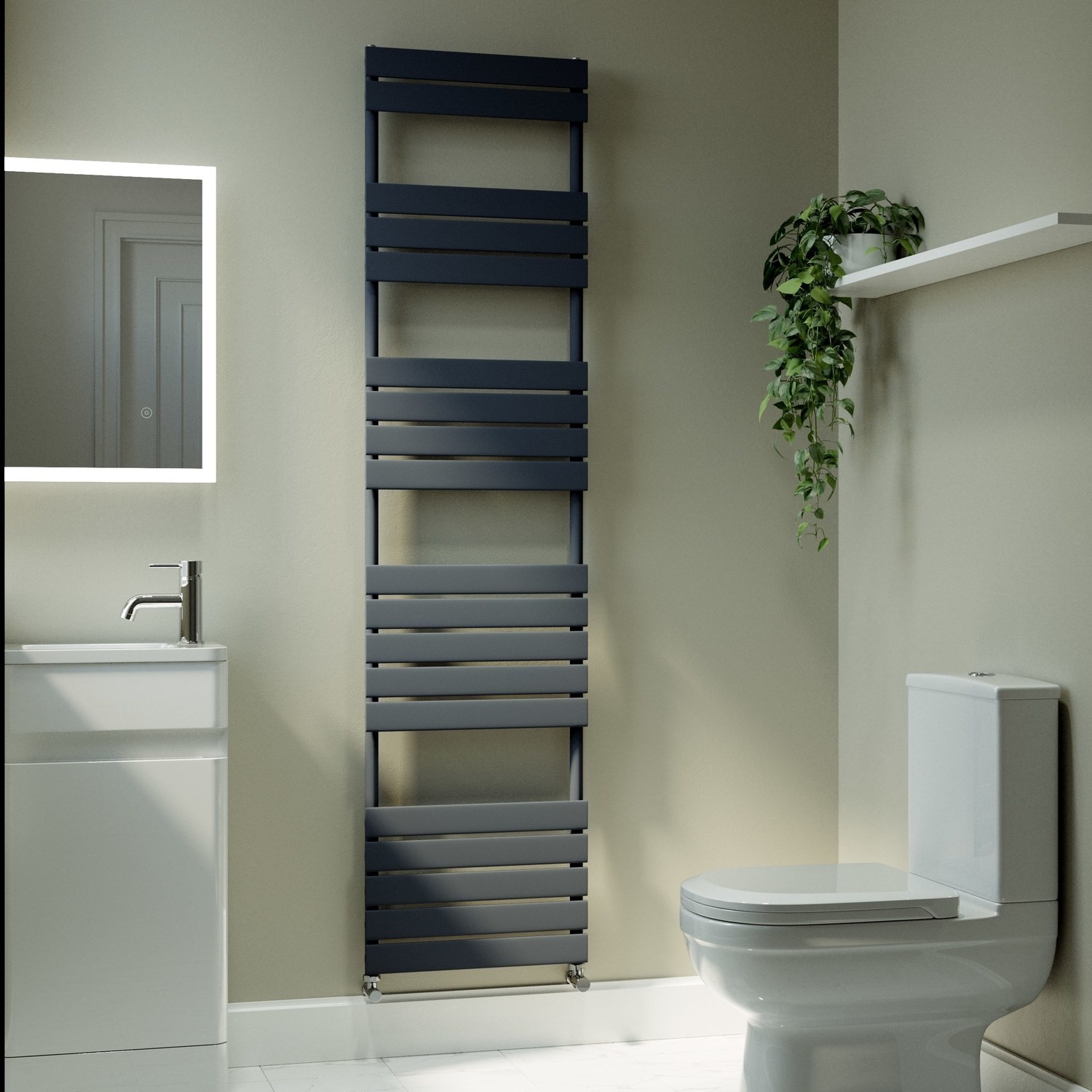 Riace Anthracite Vertical Flat Towel Radiator 1800X450mm Single Panel 2471 Btu
