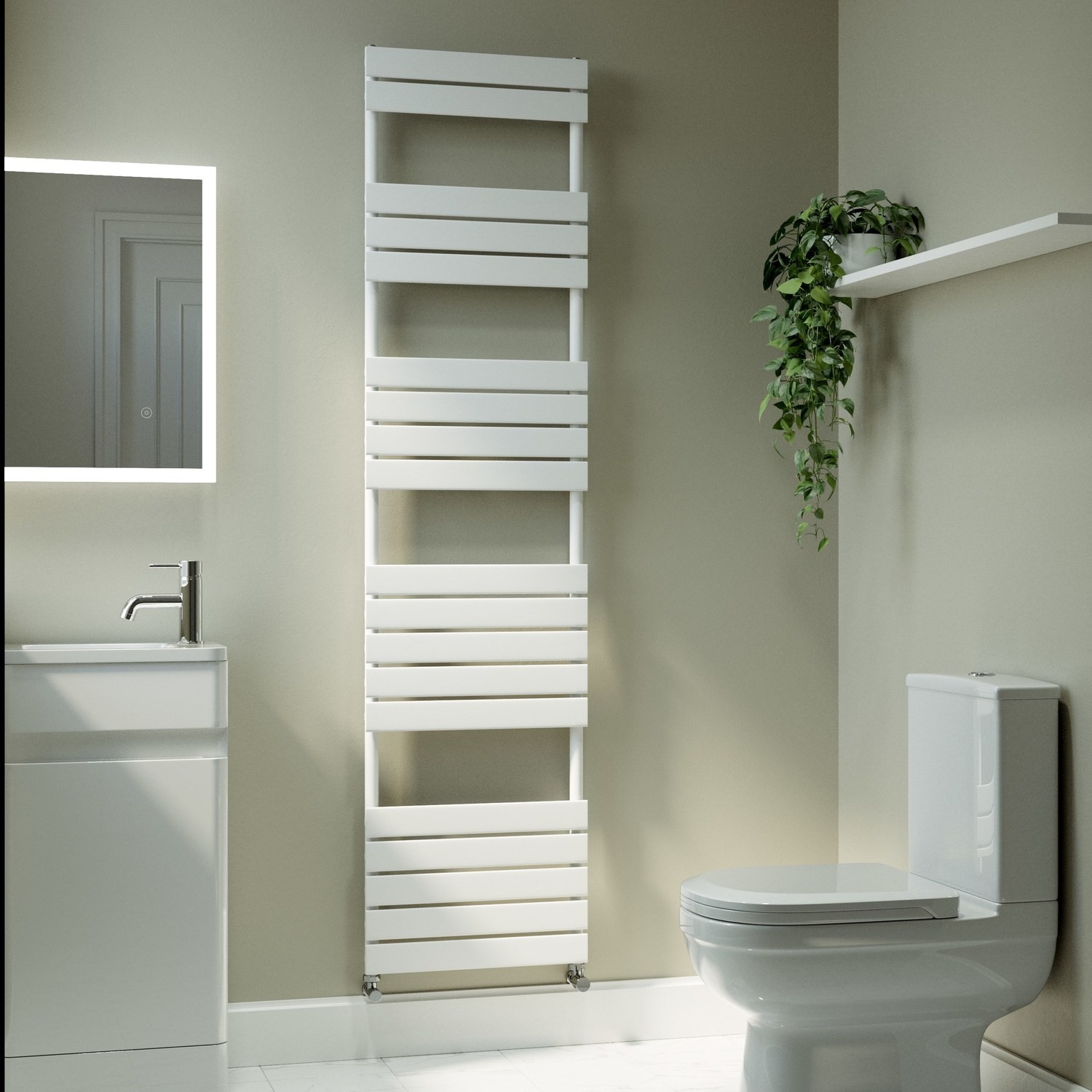 Riace Vertical Flat Towel Radiator 1800X450mm Single Panel 2471 Btu VSTR19-1800-450WCF - Image 2