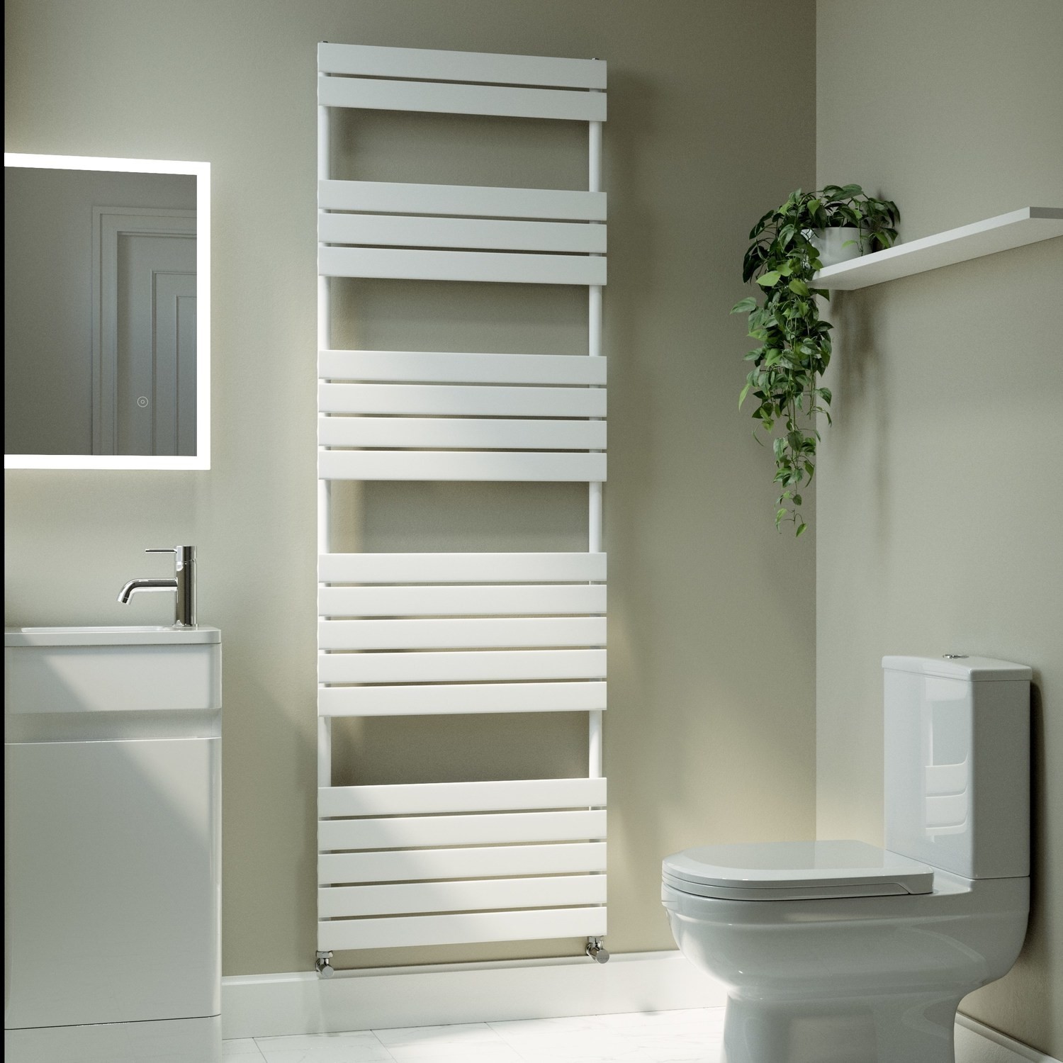 Riace White Vertical Flat Towel Radiator 1800X600mm Single Panel 3135 Btu