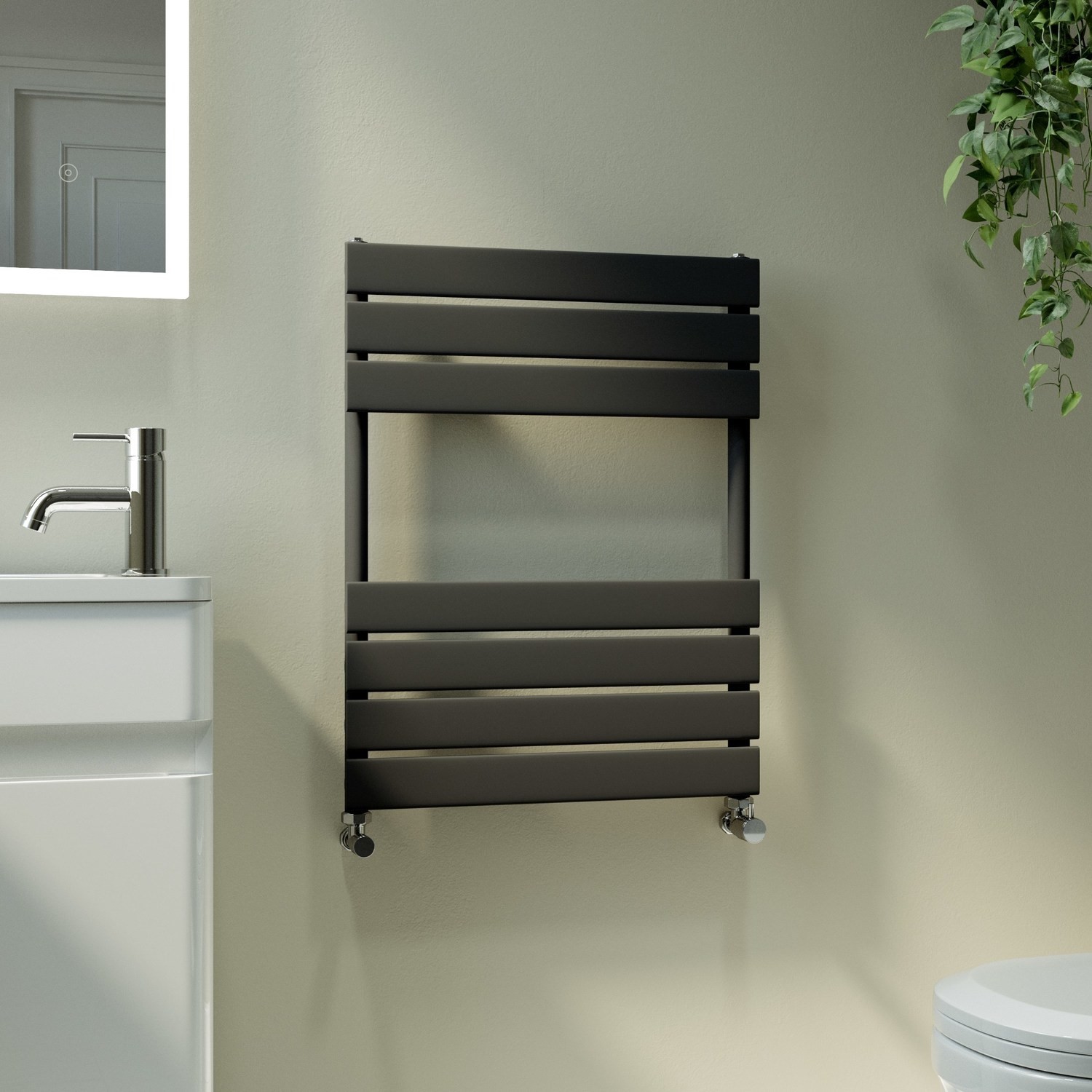 Riace Midnight Black Vertical Flat Towel Radiator 650X500mm Single Panel 1018 Btu