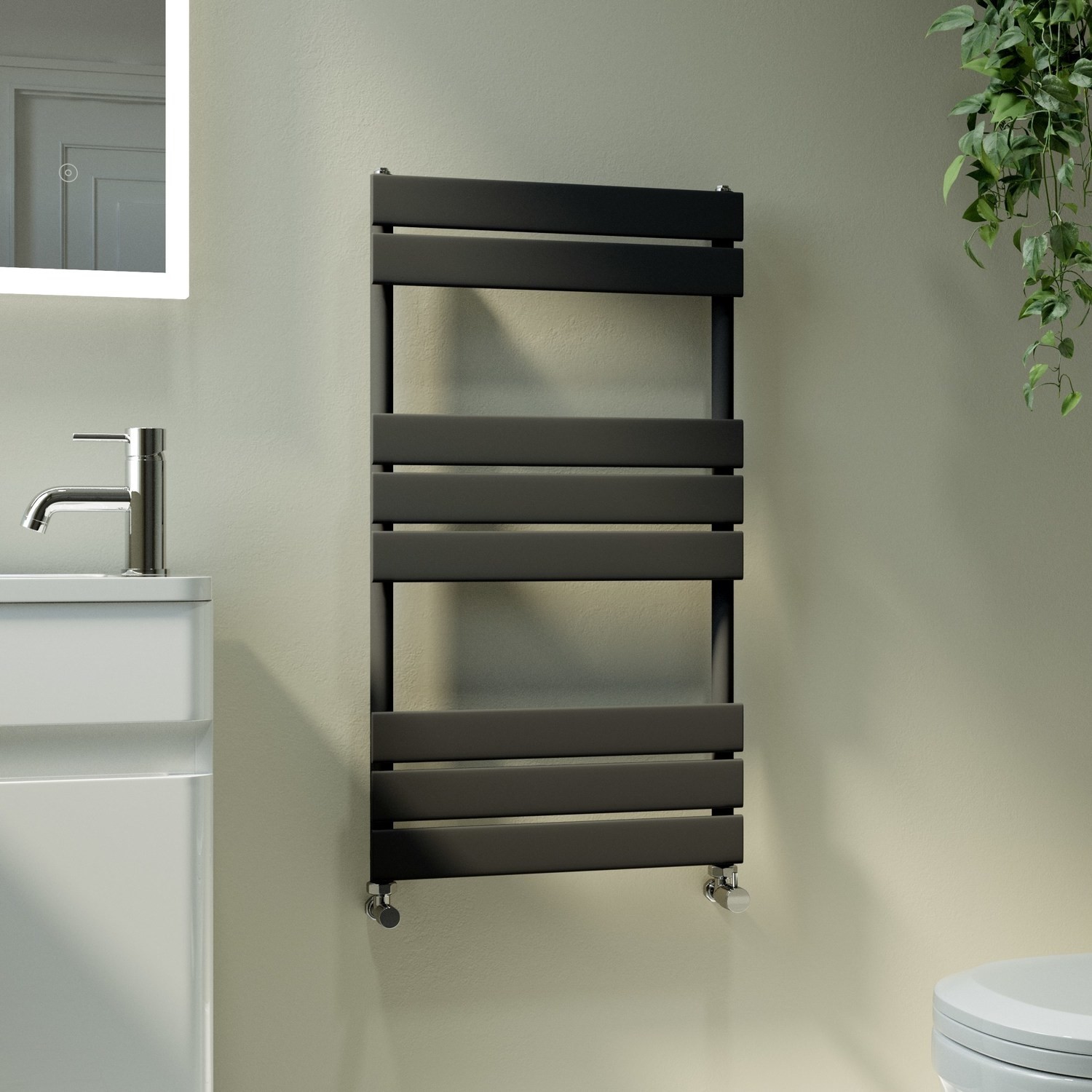 Riace Midnight Black Vertical Flat Towel Radiator 800X450mm Single Panel 1120 Btu