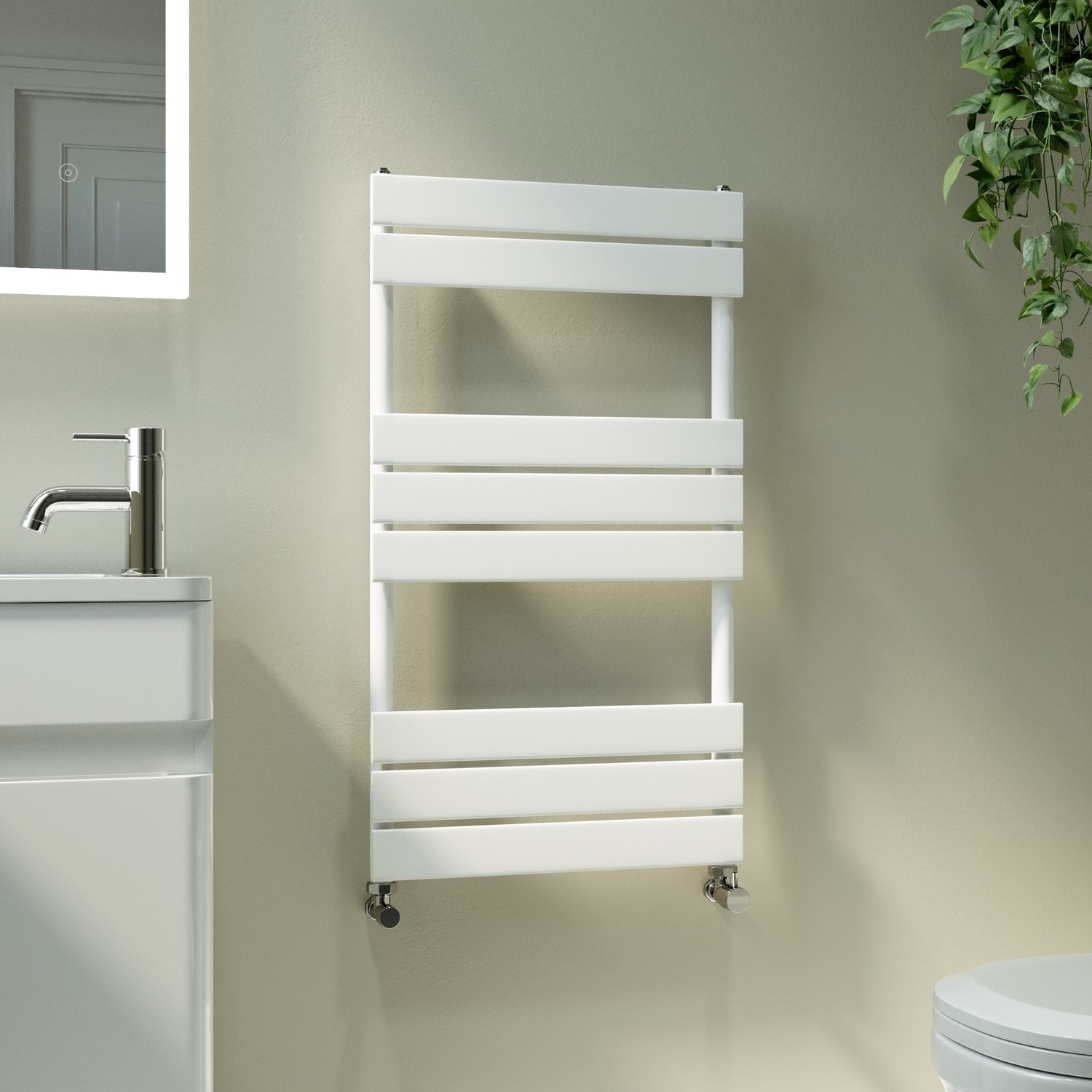 Riace White Vertical Flat Towel Rail Radiator 800X450mm Single Panel 1120 Btu