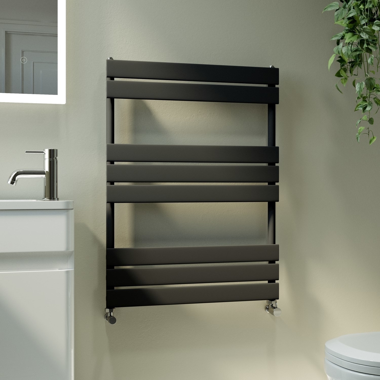 Riace Midnight Black Vertical Flat Towel Rail Radiator 800X600mm Single Panel 1406 Btu