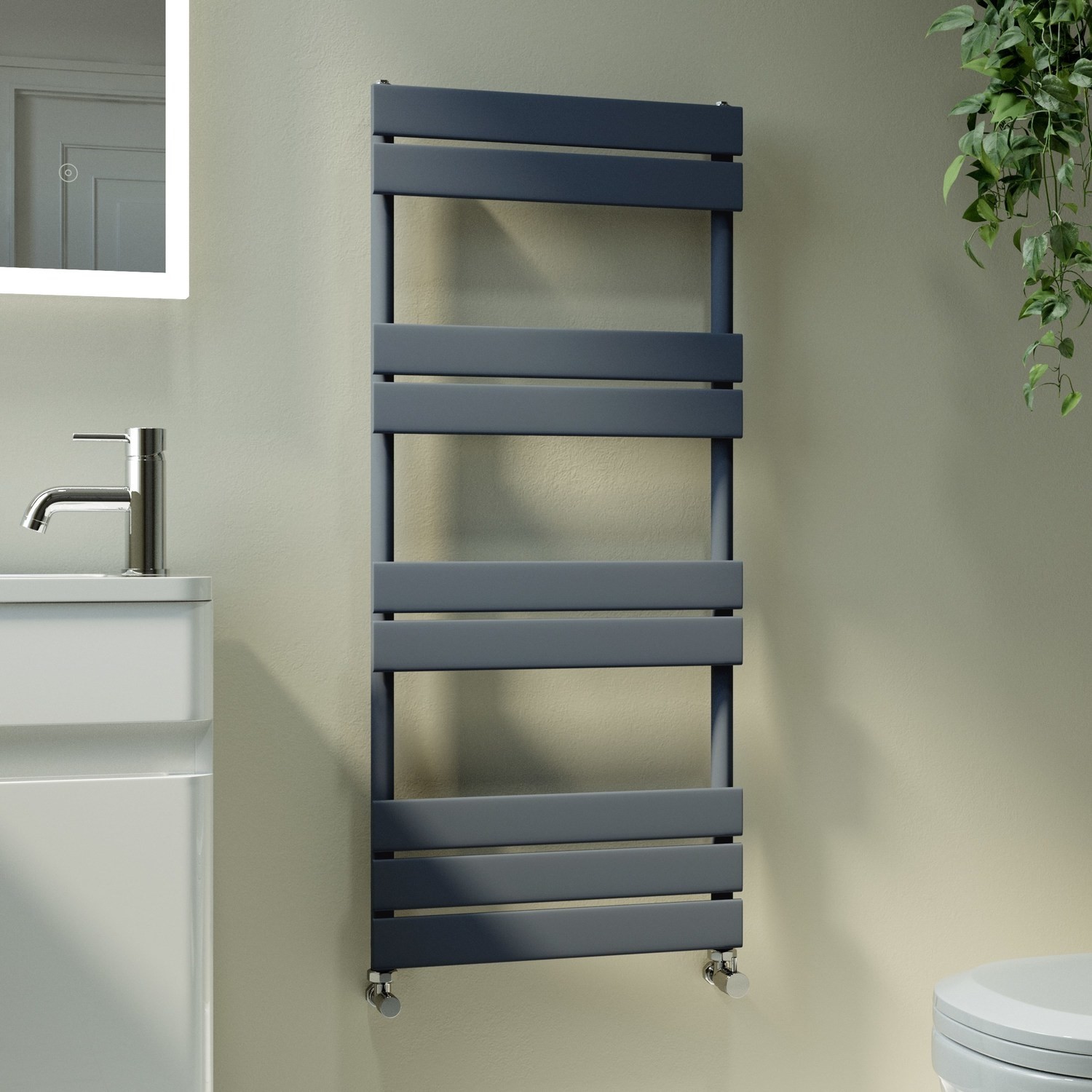 Riace Anthracite Vertical Flat Towel Rail Radiator 1000X450mm Single Panel 1365 Btu VSTR9-1000-450DGCF - Image 2
